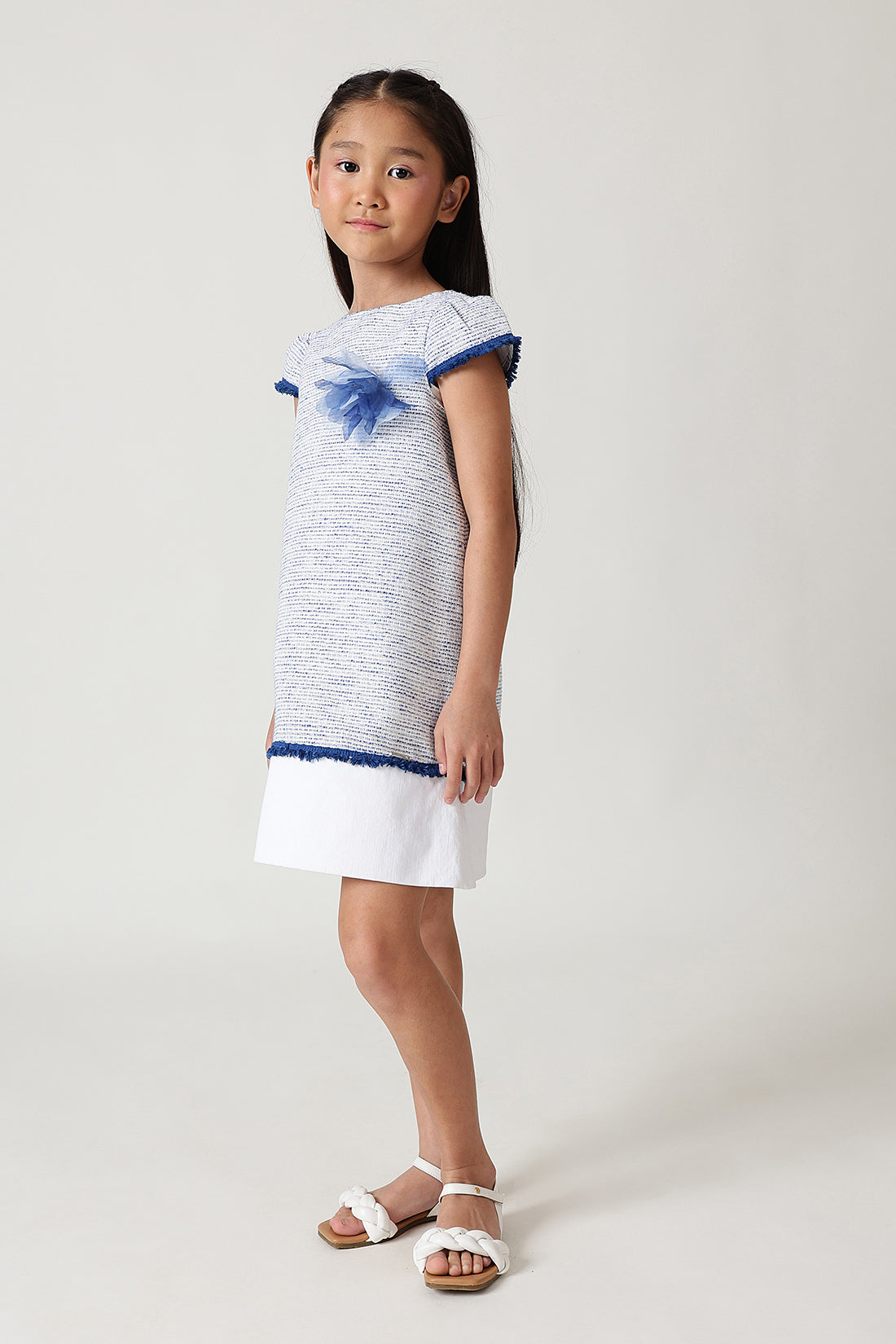 Girls Blue Boucle Cotton Party Dress