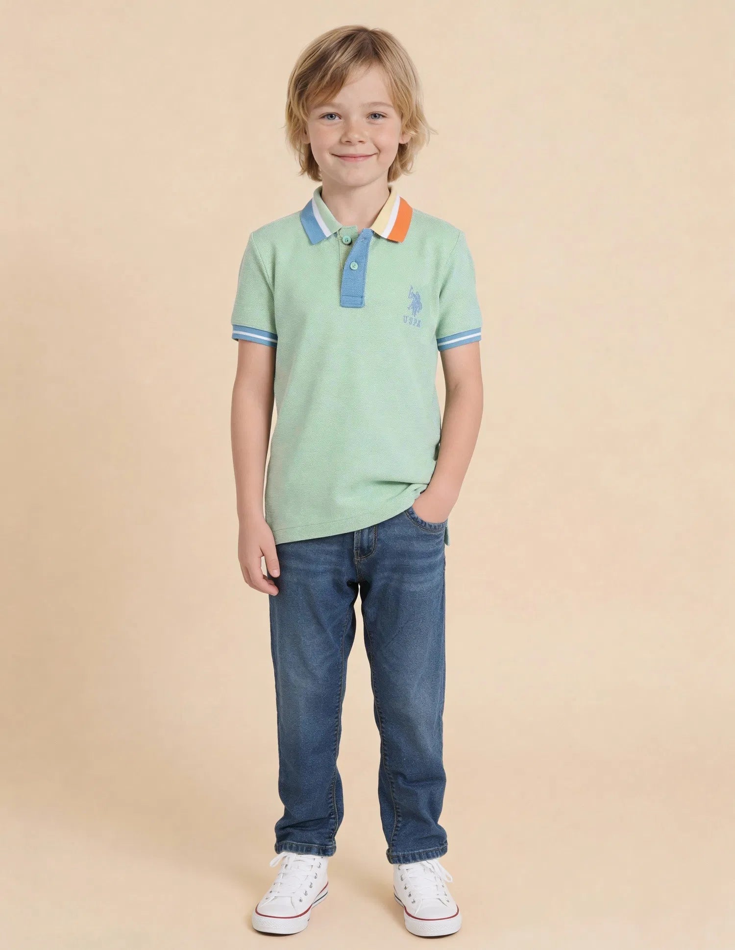 Boys Green Cotton Solid Regular Fit Polo Shirt