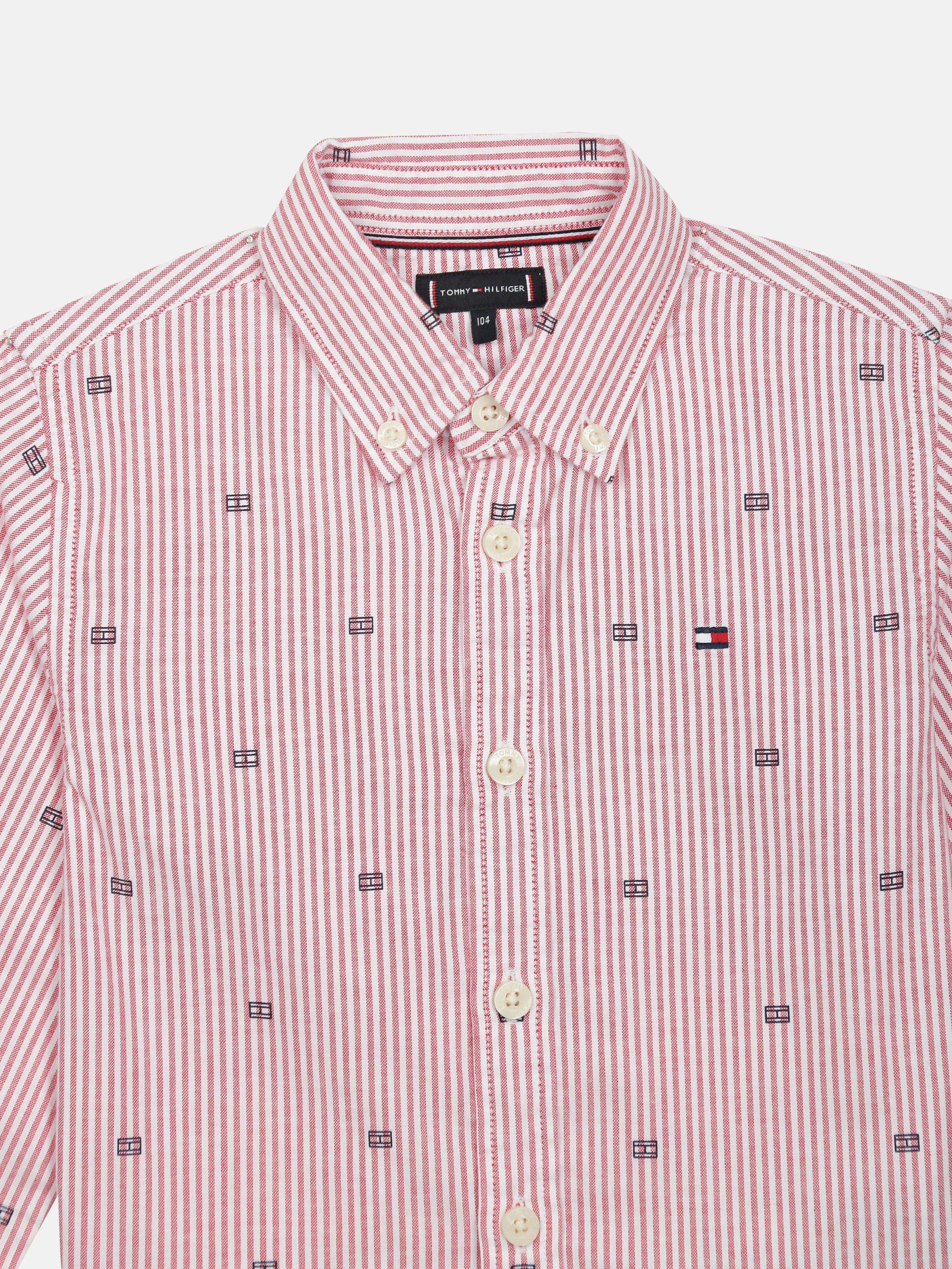 Boys Red Striped Button-Down Collar Regular Fit Shirt