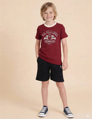 Boys Dark Red Graphic Printed Cotton T-Shirt – Regular Fit