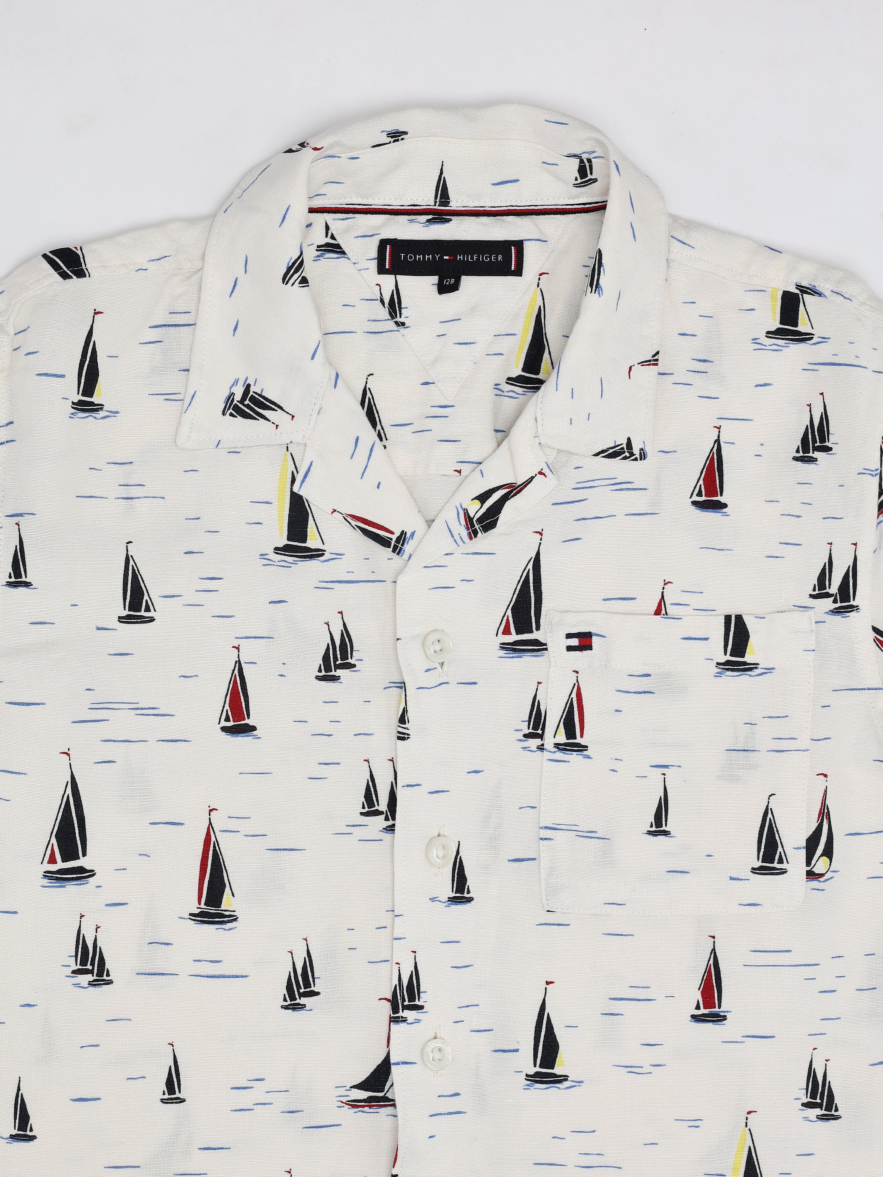 Girls Printed Linen Viscose Woven Casual Top with Shirt Collar