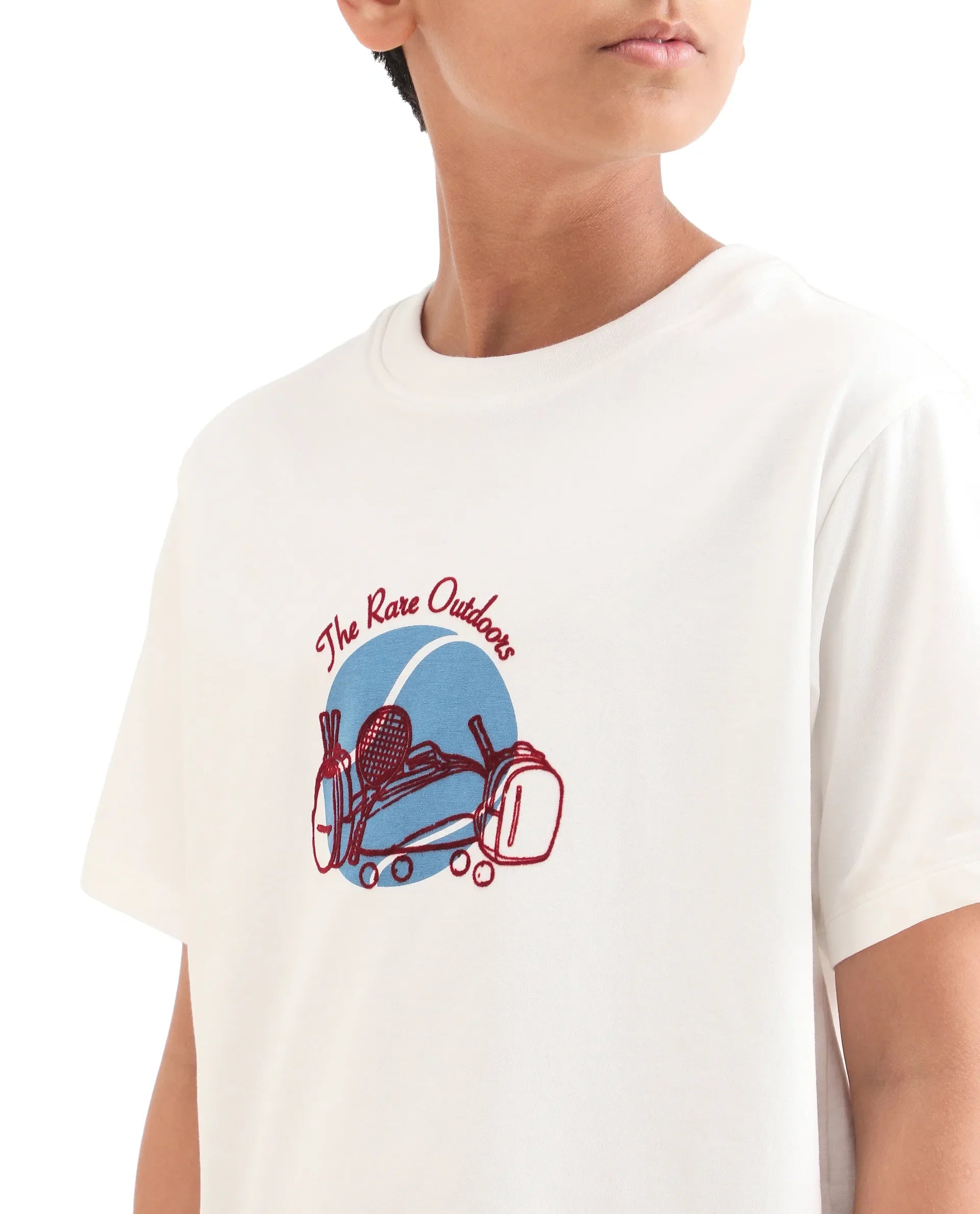 Boys Off White Flock Print Regular Fit T-Shirt