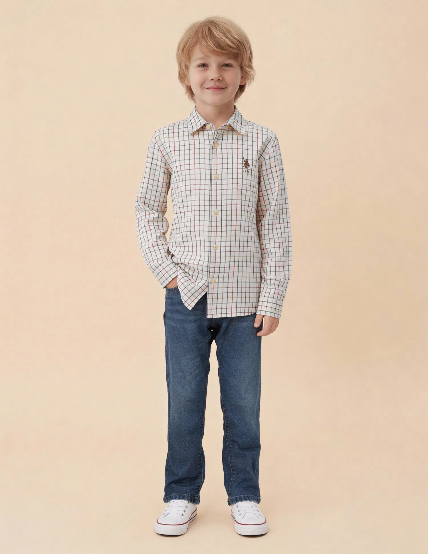 Boys Tattersall Grid Checked Cotton Twill Shirt – Regular Fit
