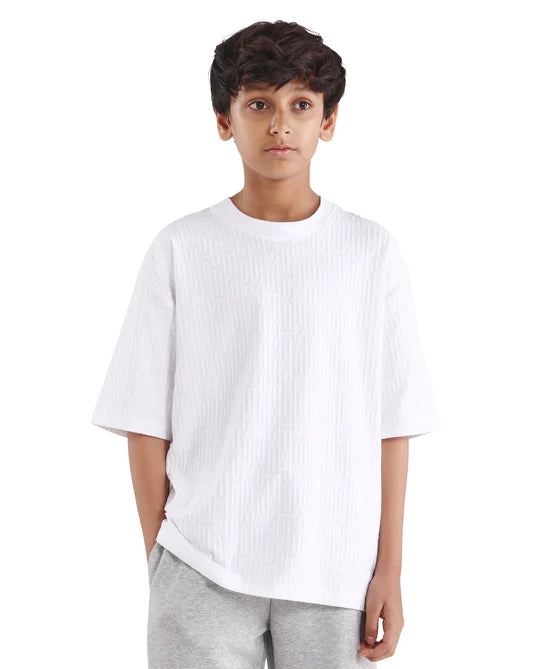 Rare Ones Boys White Jacquard Regular Fit T-Shirt