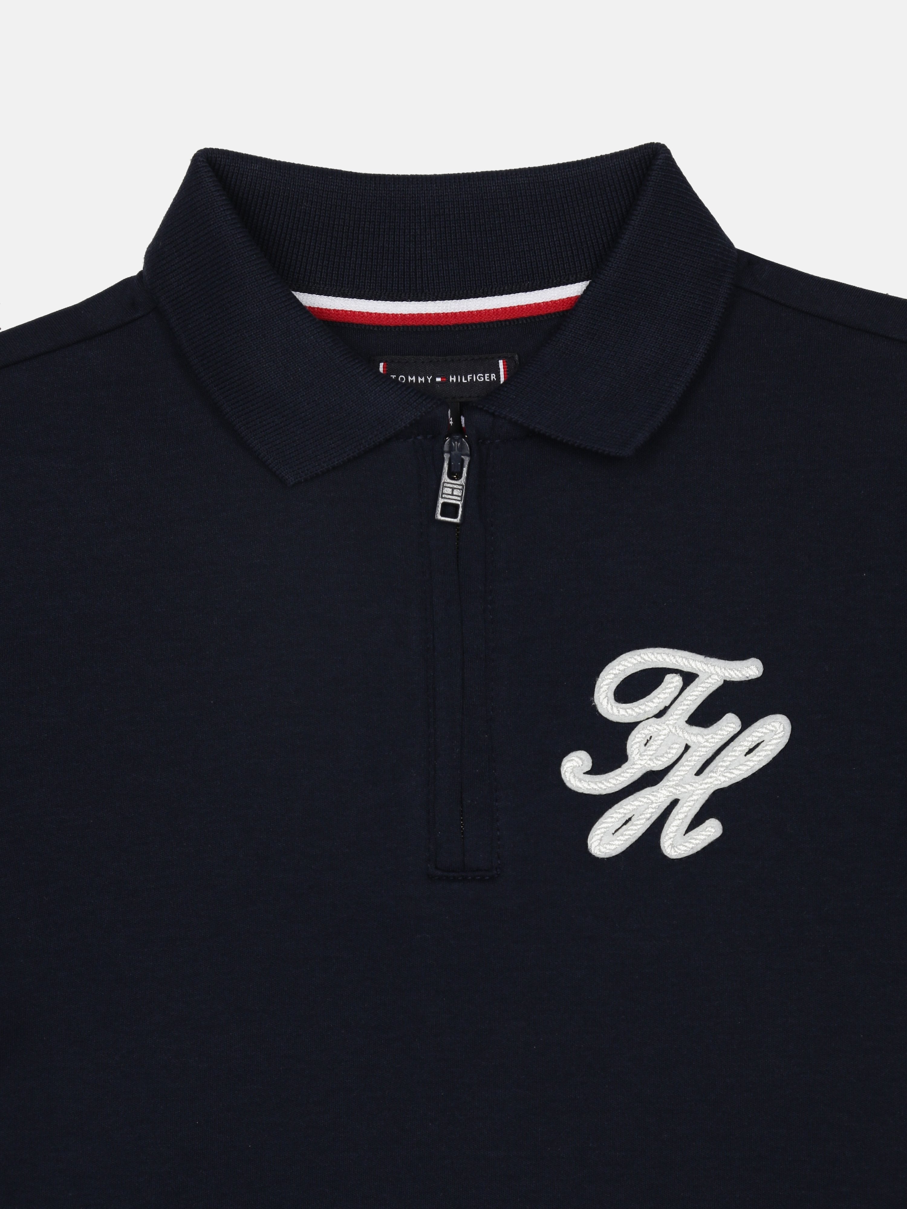 Boys Navy Logo Polo Collar Regular Fit Cotton Knit Top