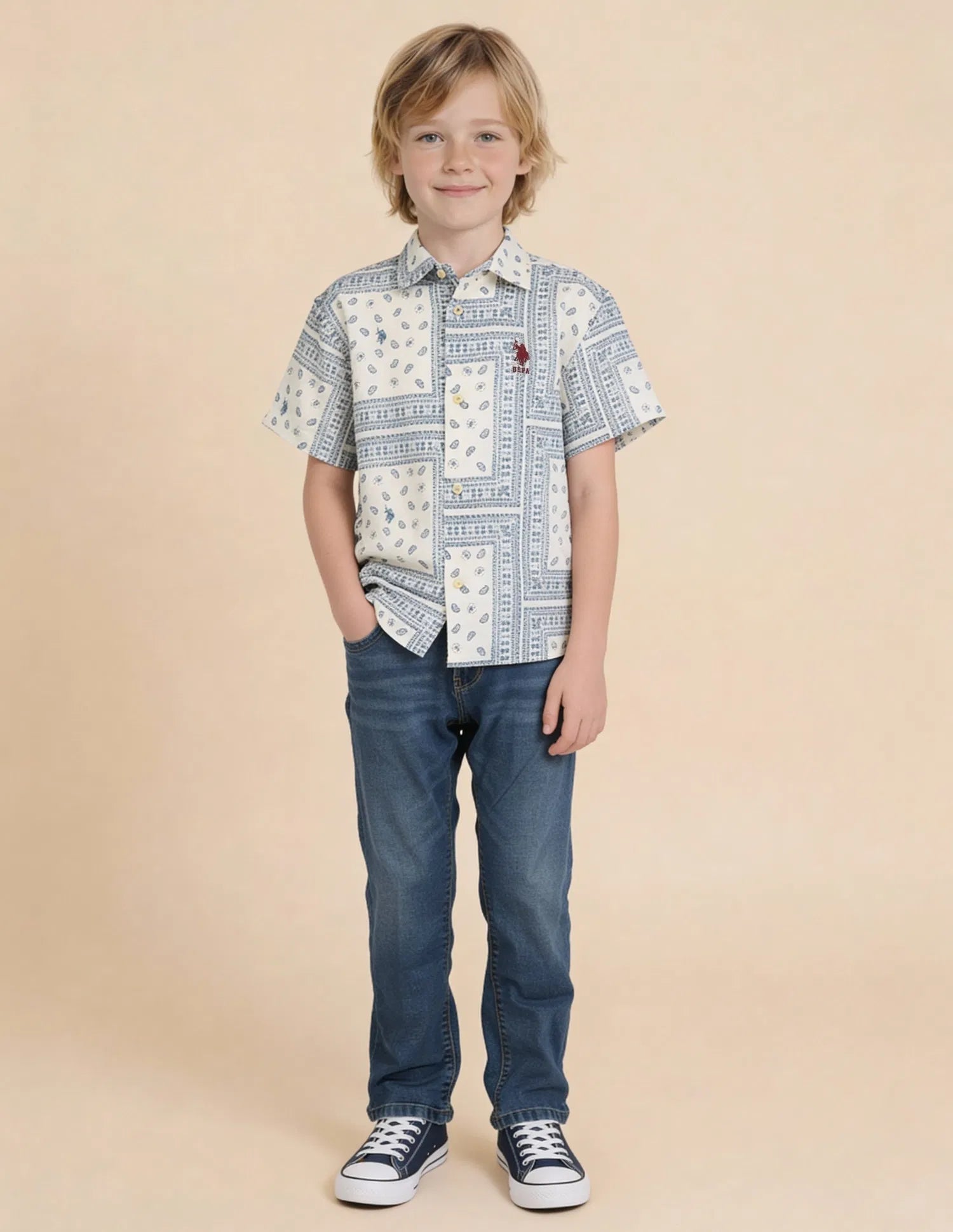 Boys Blue Paisley Printed Cotton Dobby Shirt – Boxy Fit