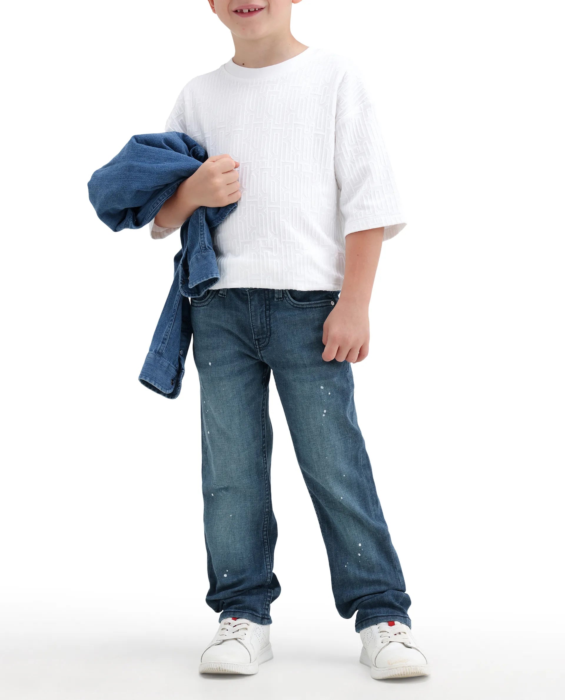 Rare Ones Boys Dark Blue Relaxed Fit Cotton Blend Jeans