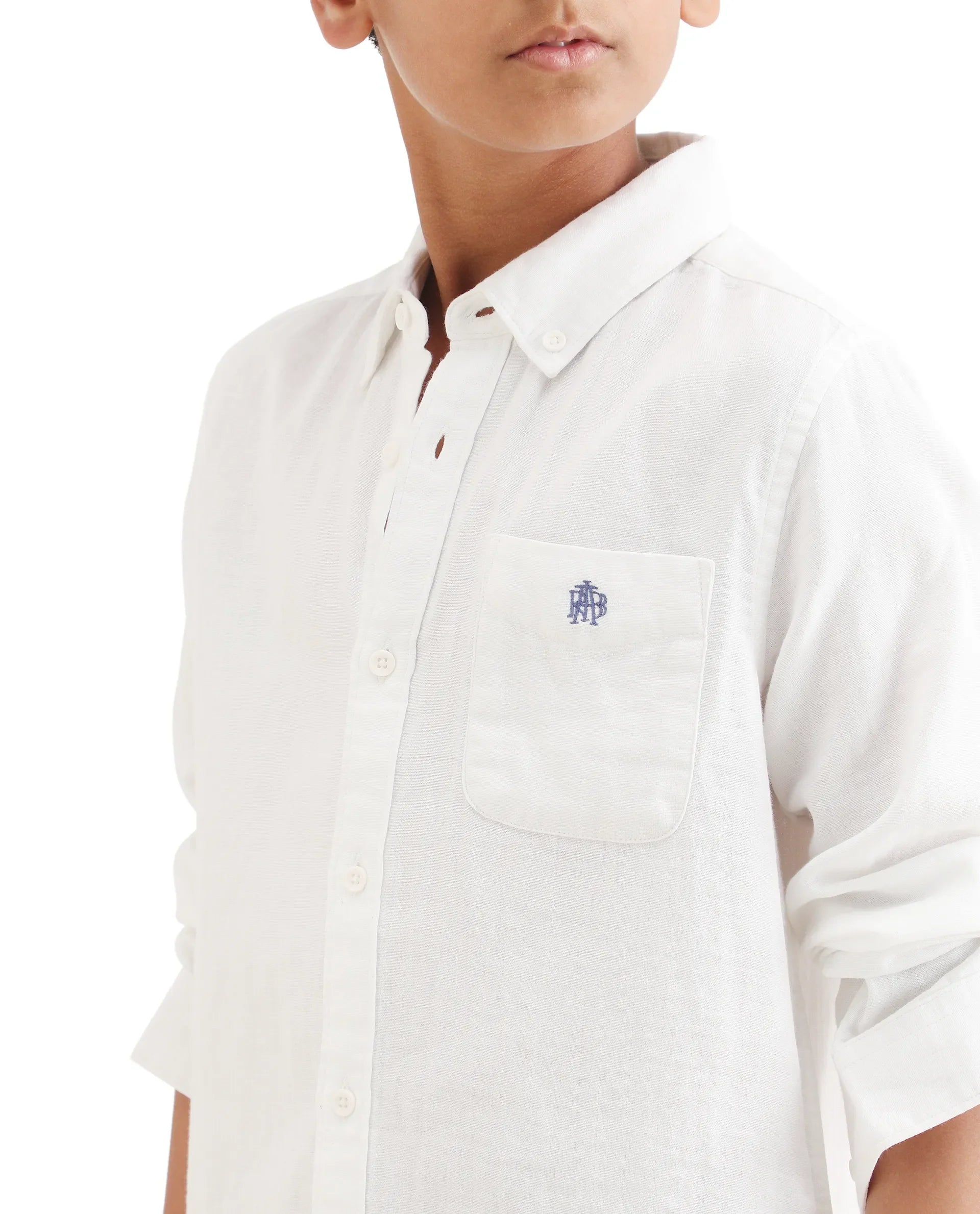 Boys White Cotton Blend Regular Fit Shirt