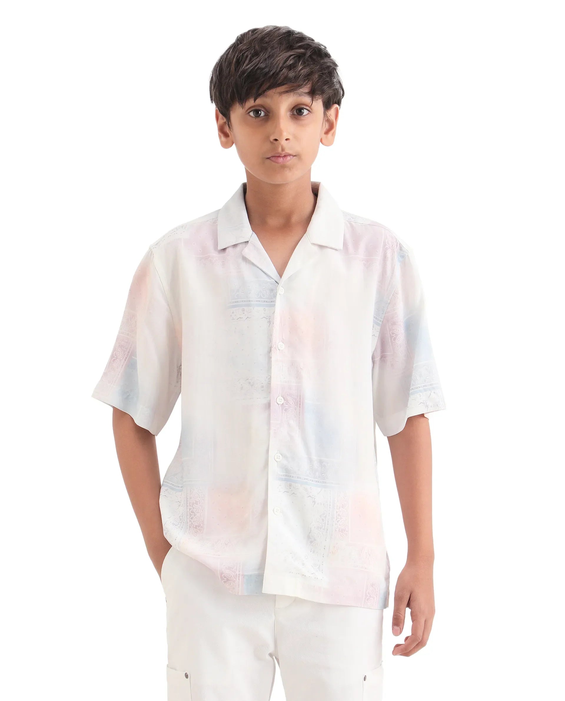 Boys Off White Boxy Fit Viscose Shirt