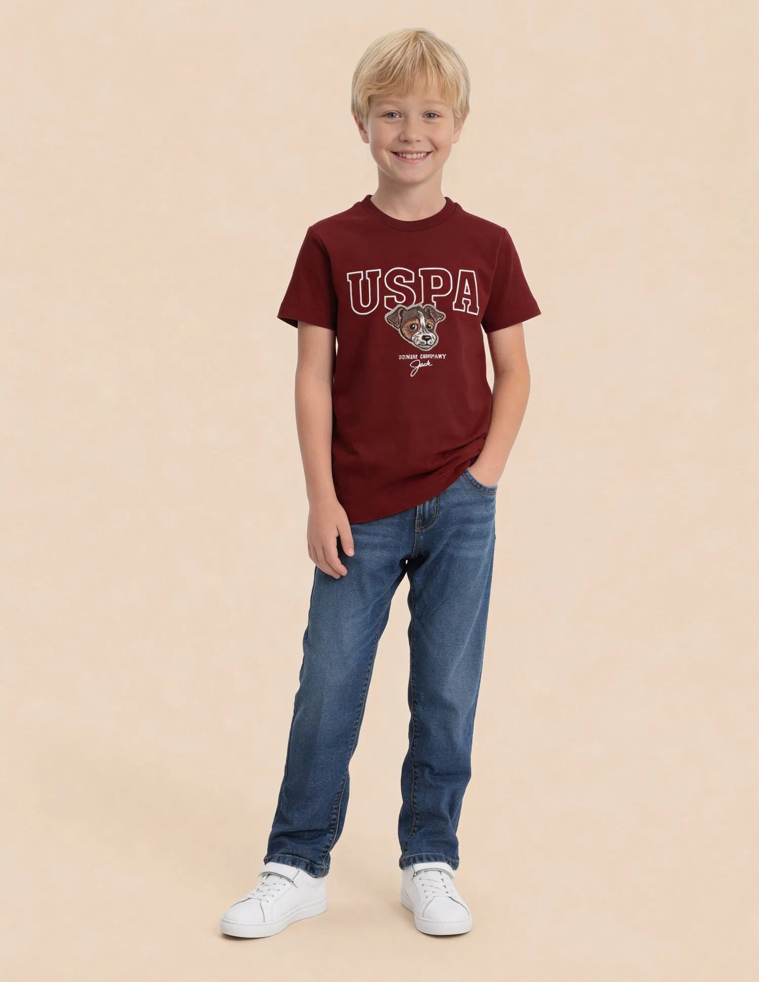 Boys Red Logo Embroidered Cotton T-Shirt – Regular Fit