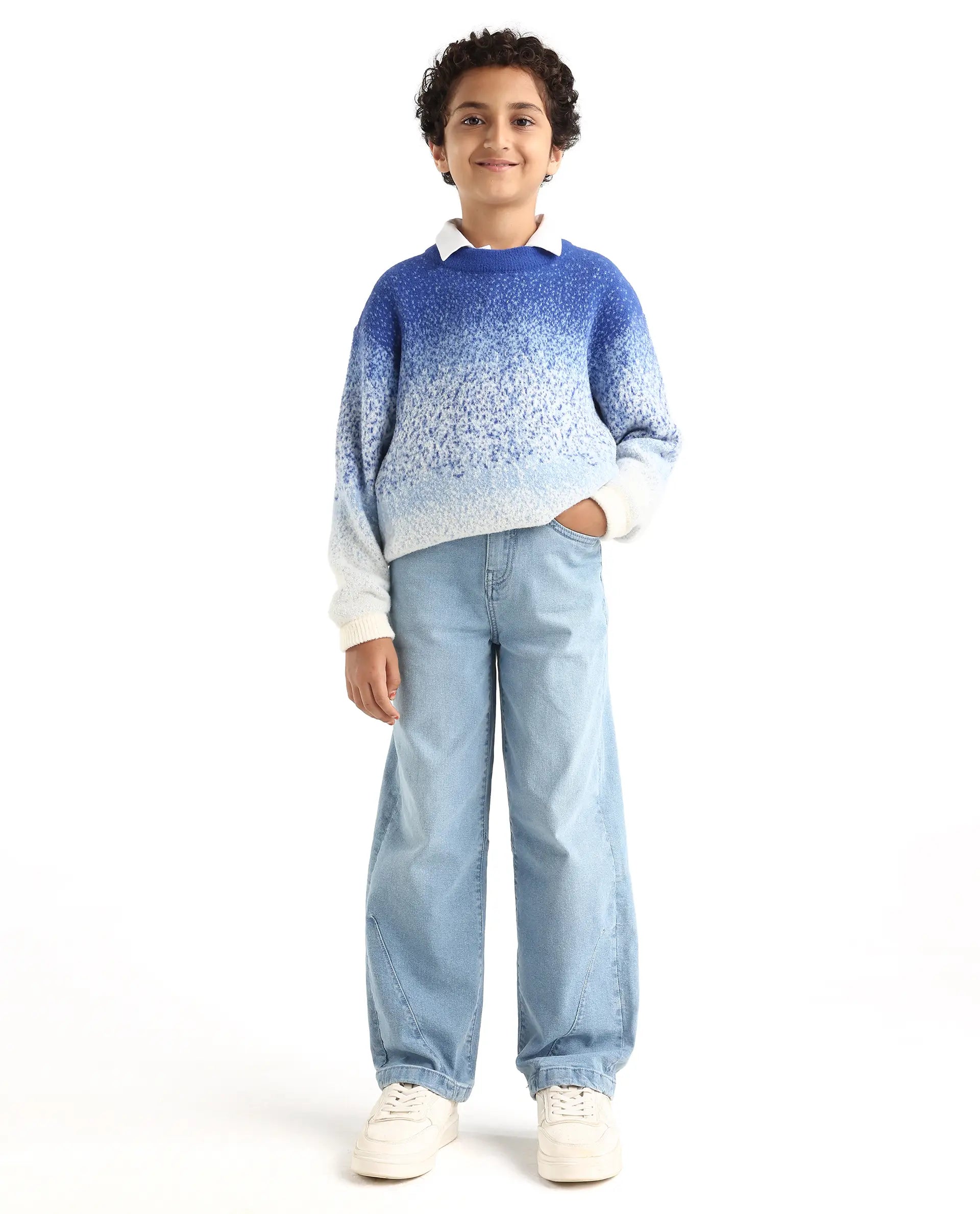 Boys Light Blue Slouchy Fit Button-Zip Jeans