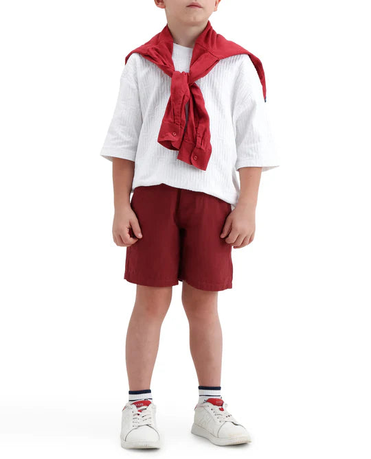 Rare Ones Boys Red Cotton Blend Regular Fit Shorts