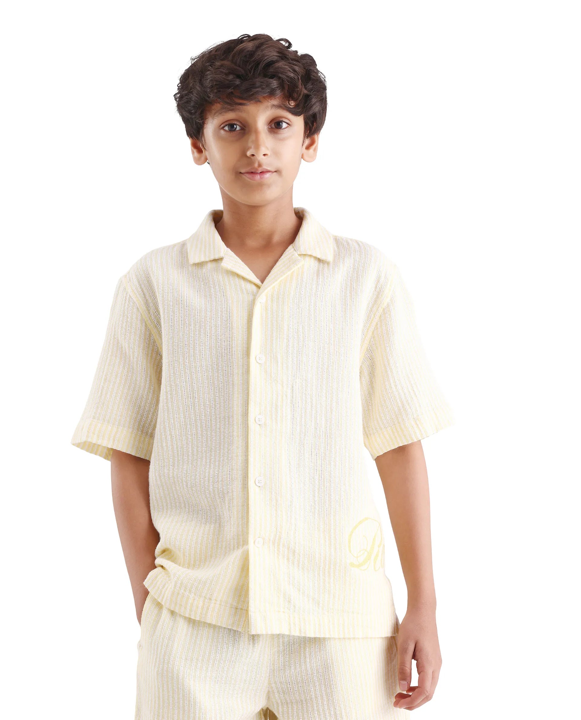 Boys Yellow Cotton Linen Boxy Fit Shirt
