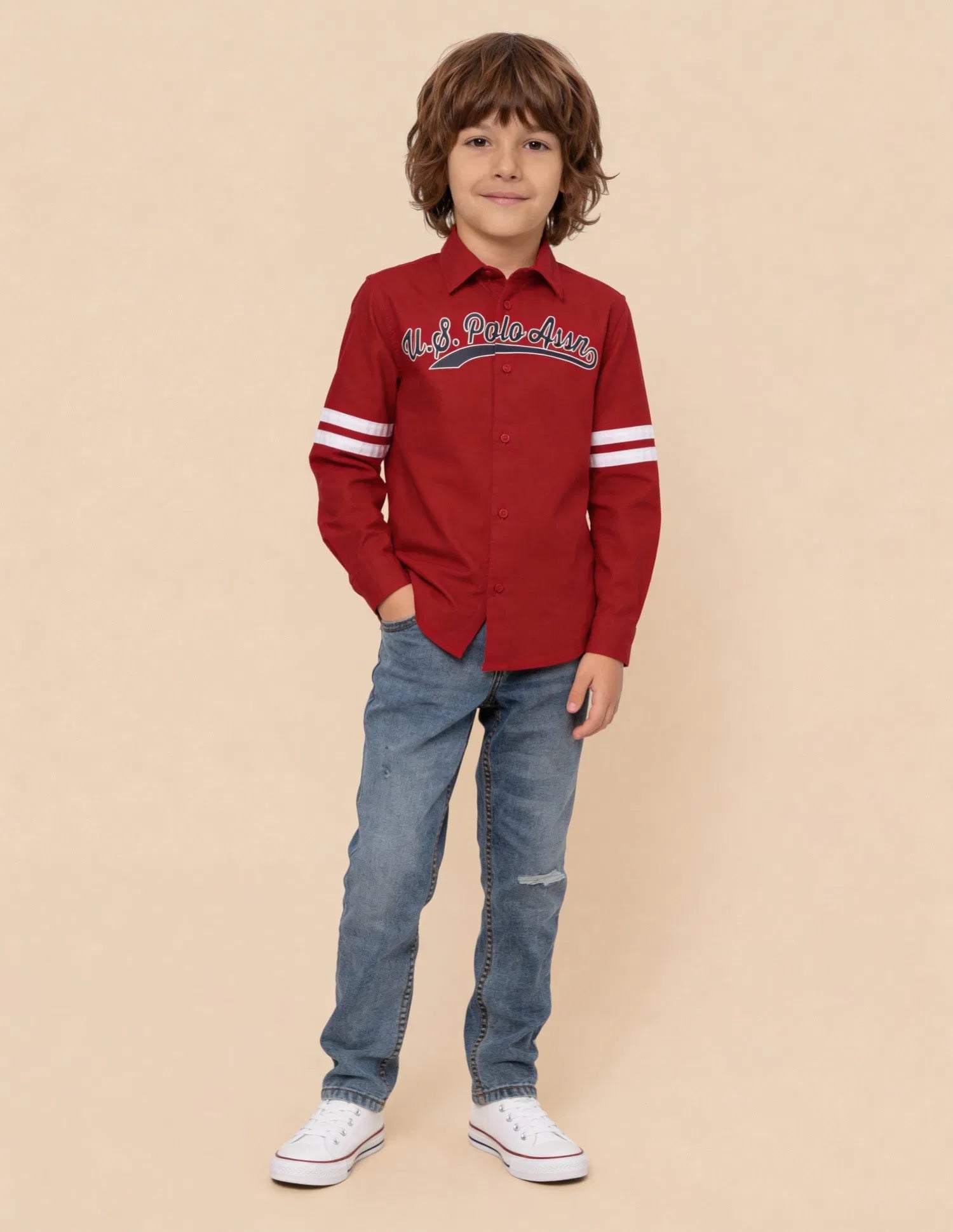 Boys Logo Printed Cotton Oxford Shirt – Regular Fit