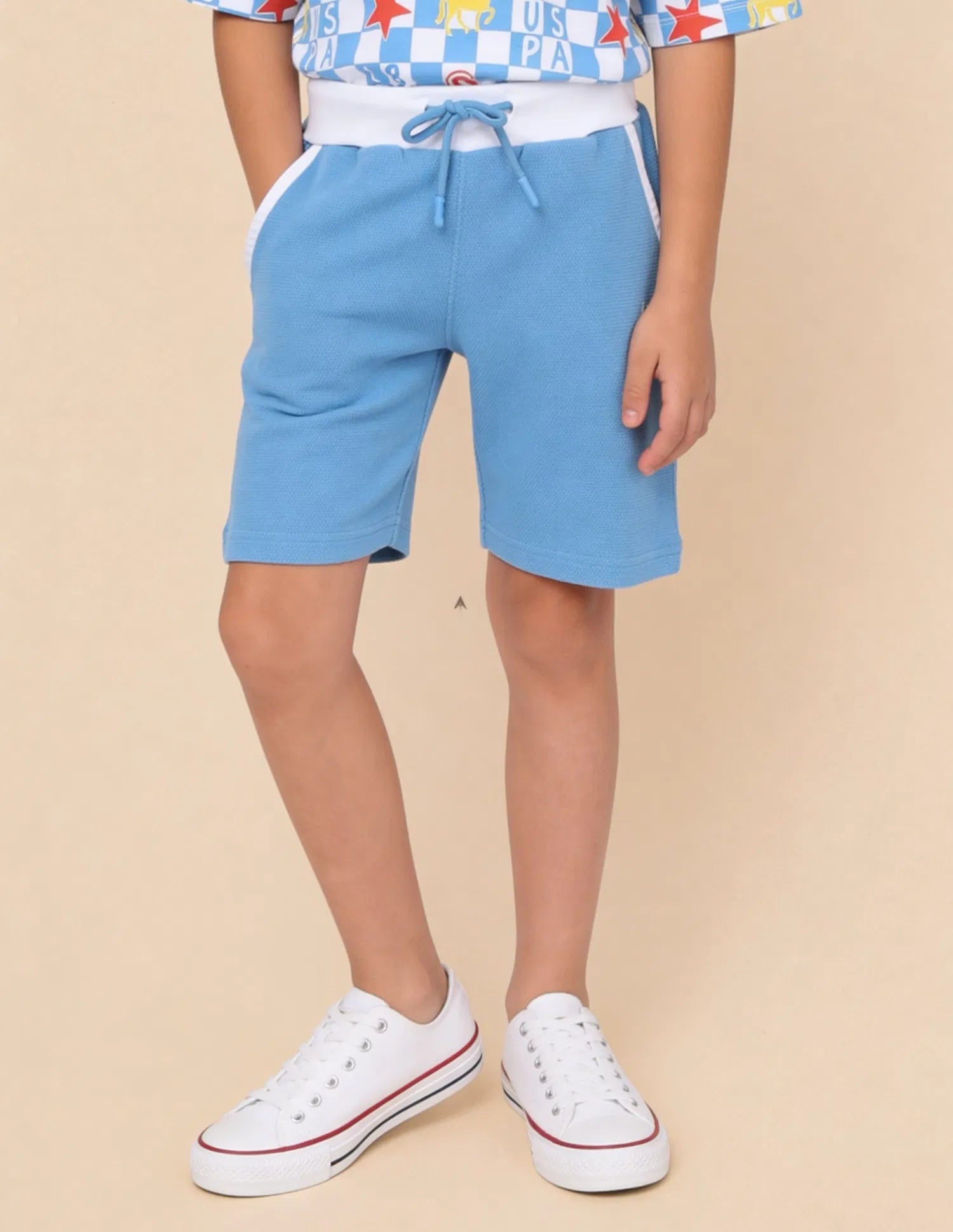 Boys Blue Textured Cotton Shorts Regular Fit