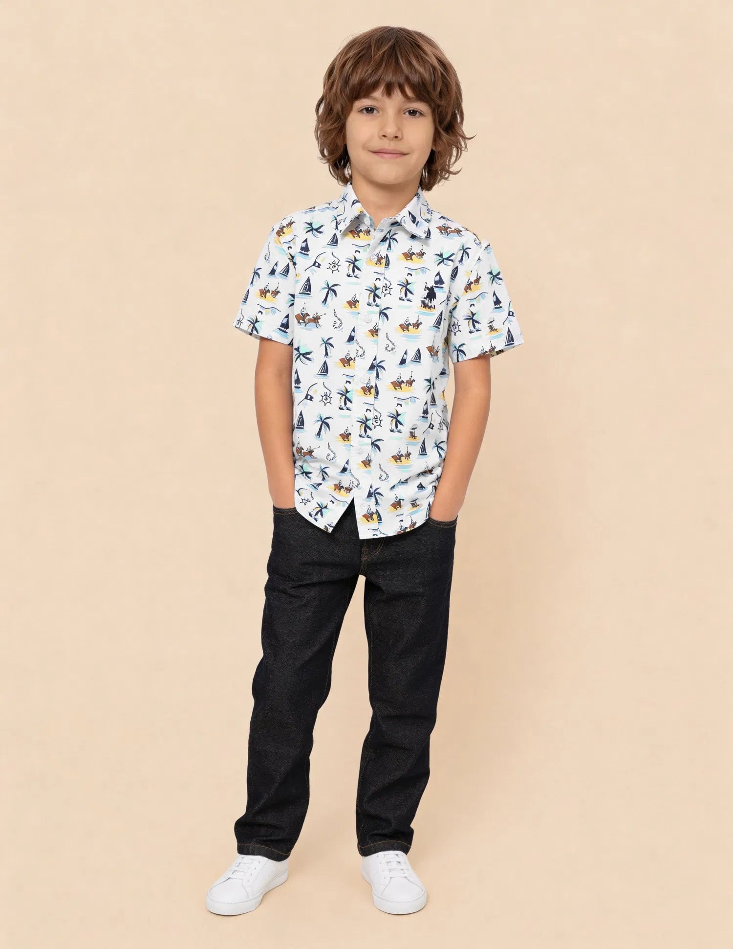 Boys Blue Graphic Printed Cotton Shirt – Regular Fit