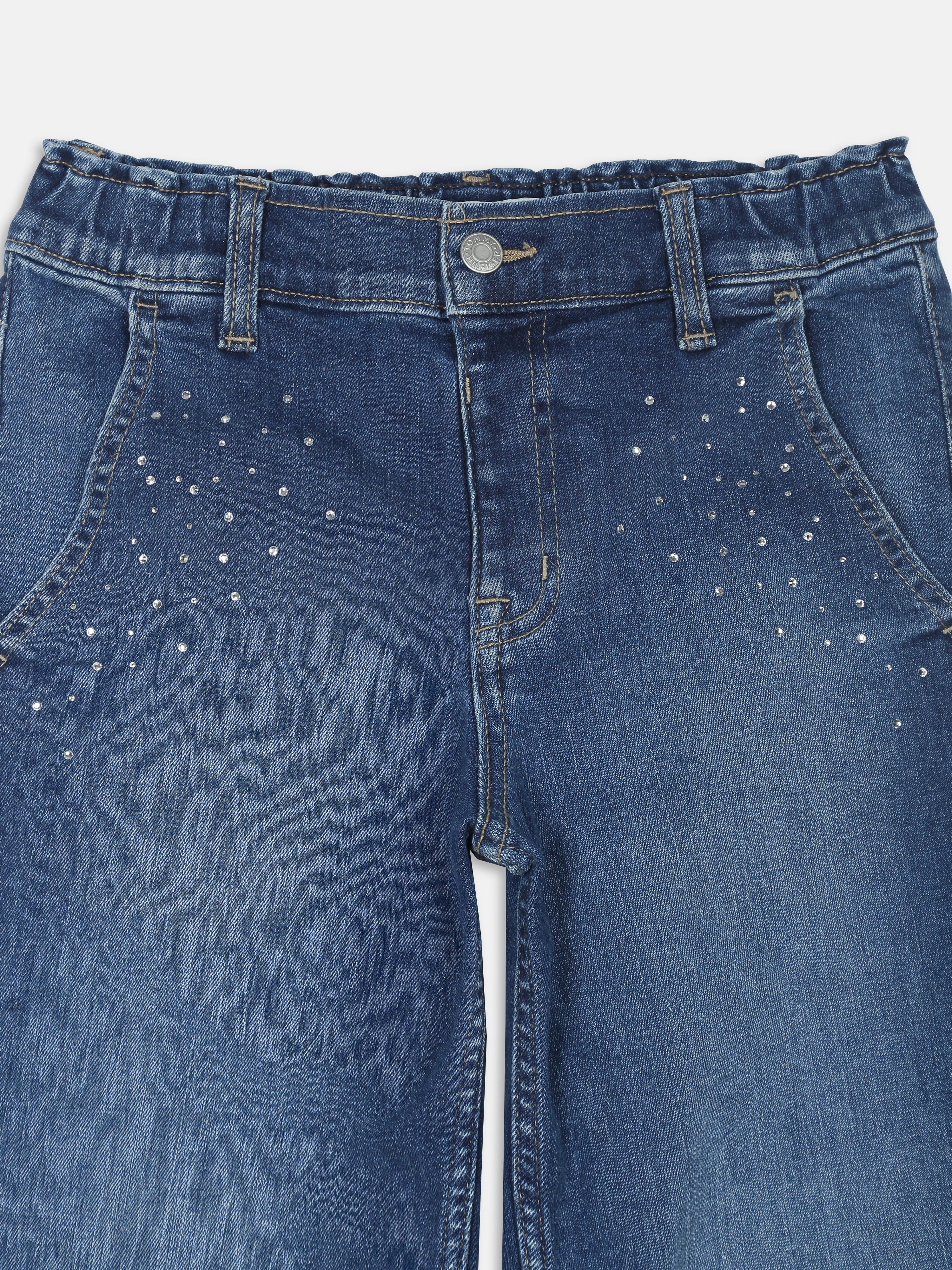 Girls Blue Wide Fit Cotton Blend Faded Denim Jeans