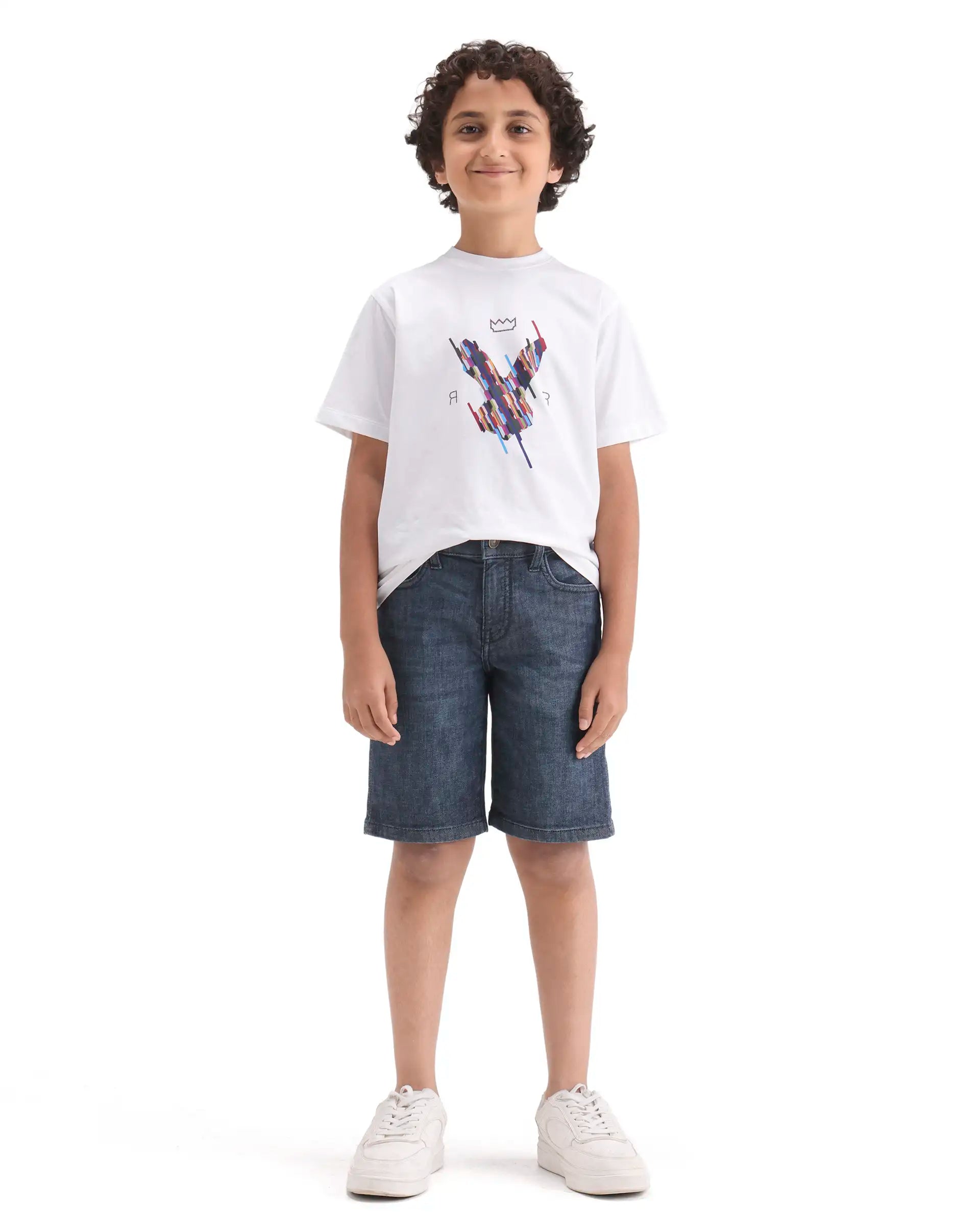 Rare Ones Boys Dark Blue Regular Fit Cotton Blend Shorts