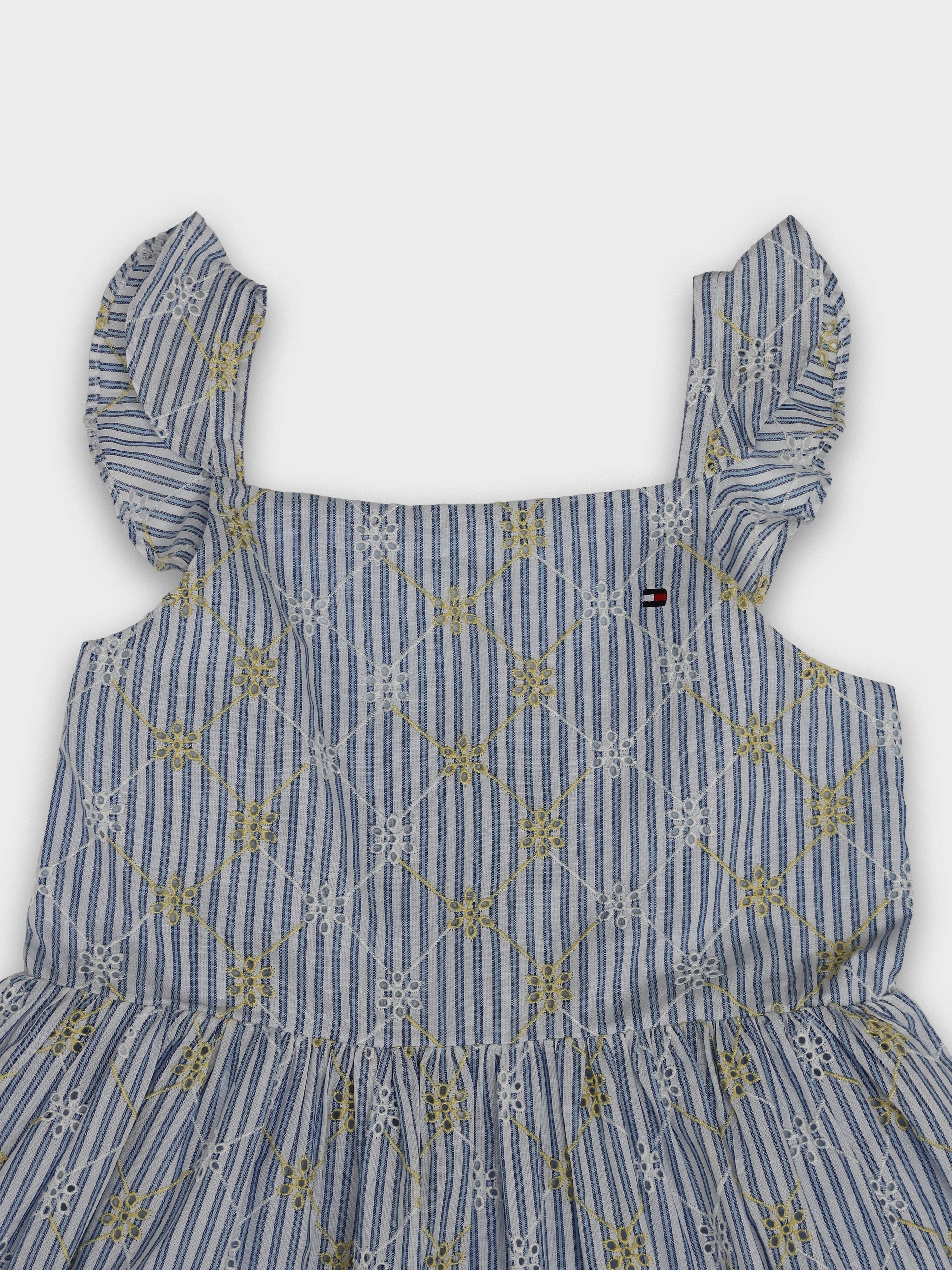 Girls Blue Printed BCI Cotton Sleeveless Casual Dress