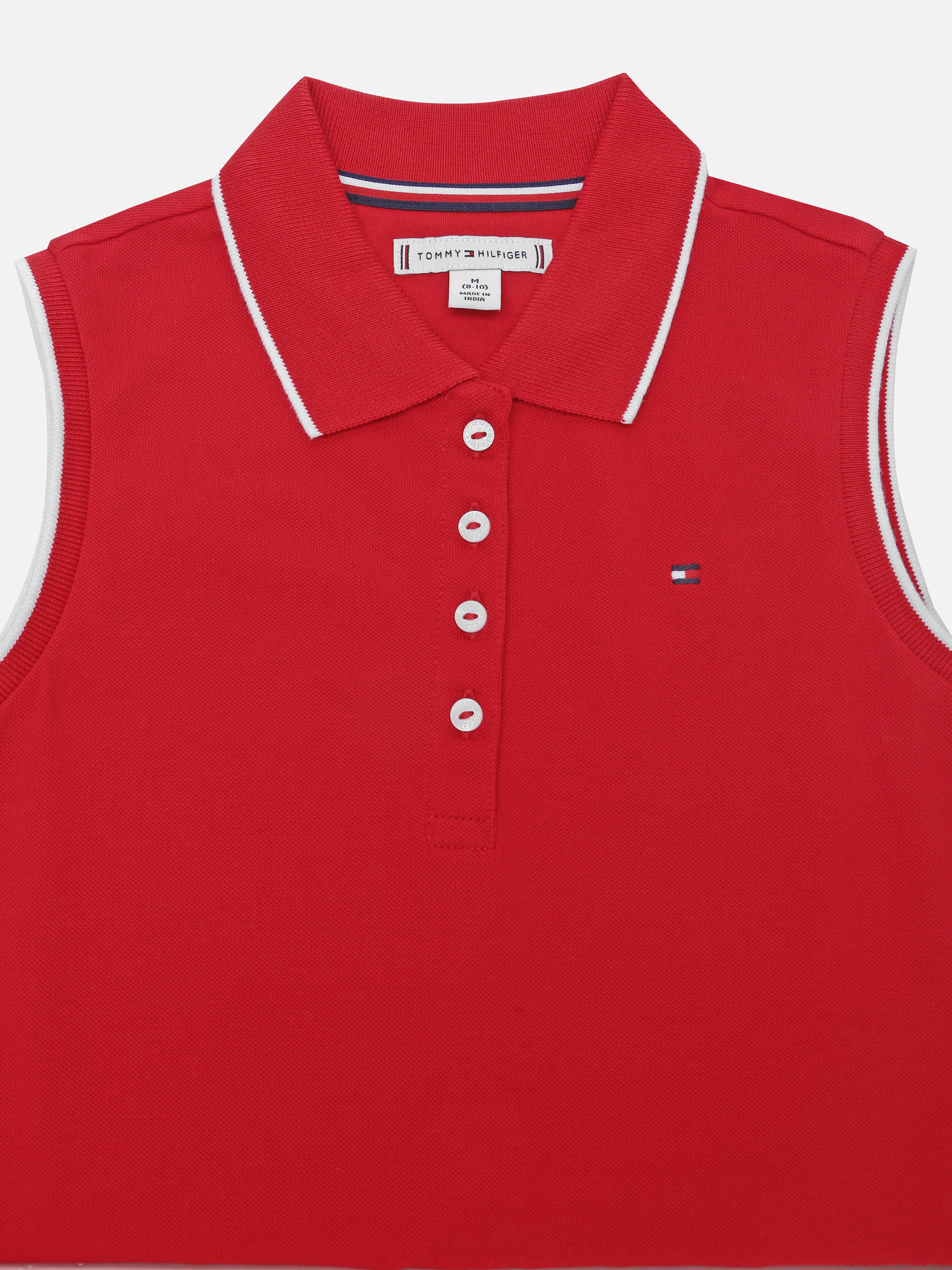Girls Red Polo Collar Cotton Casual Knit Dress