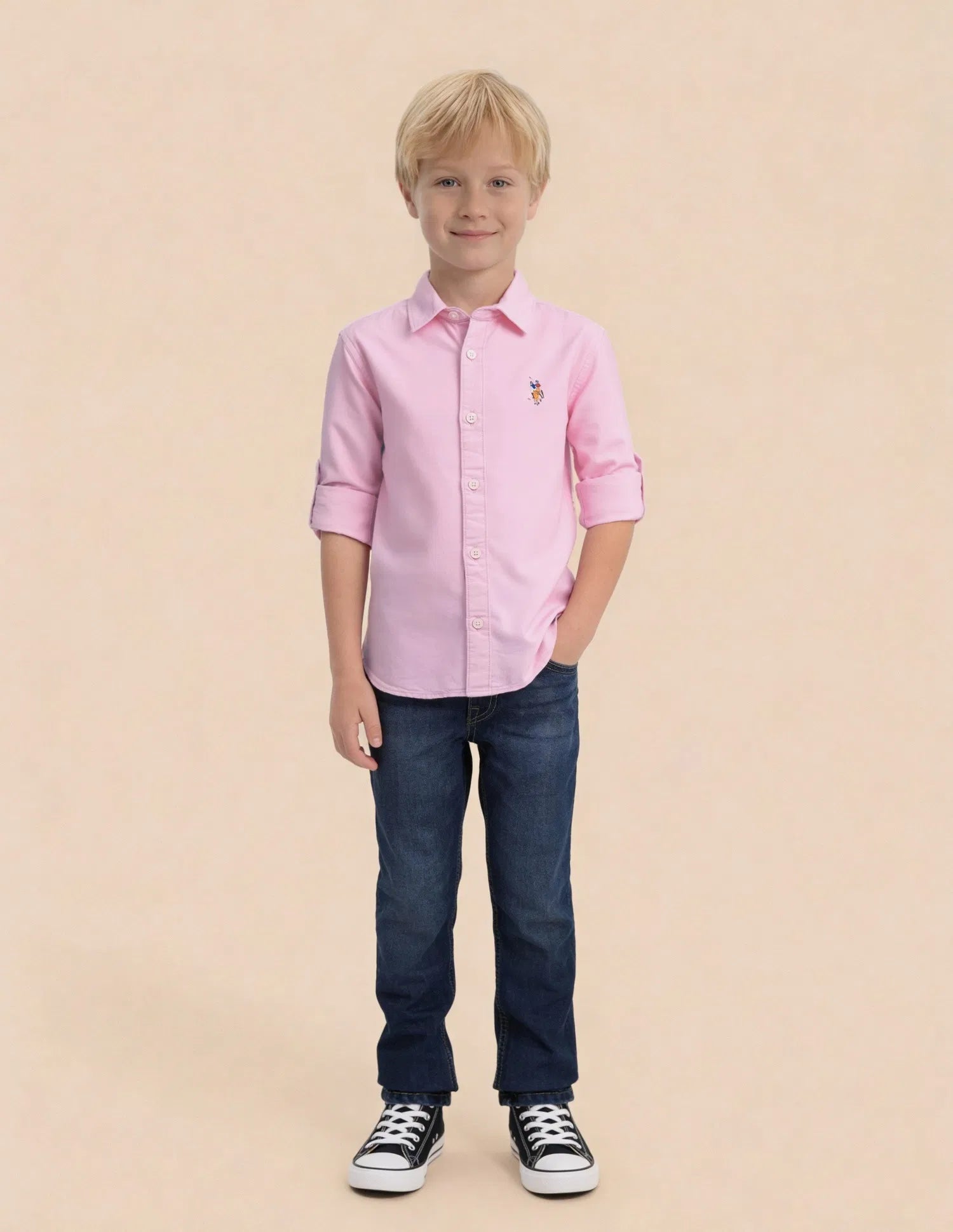 Boys Pink Solid Cotton Oxford Shirt – Regular Fit