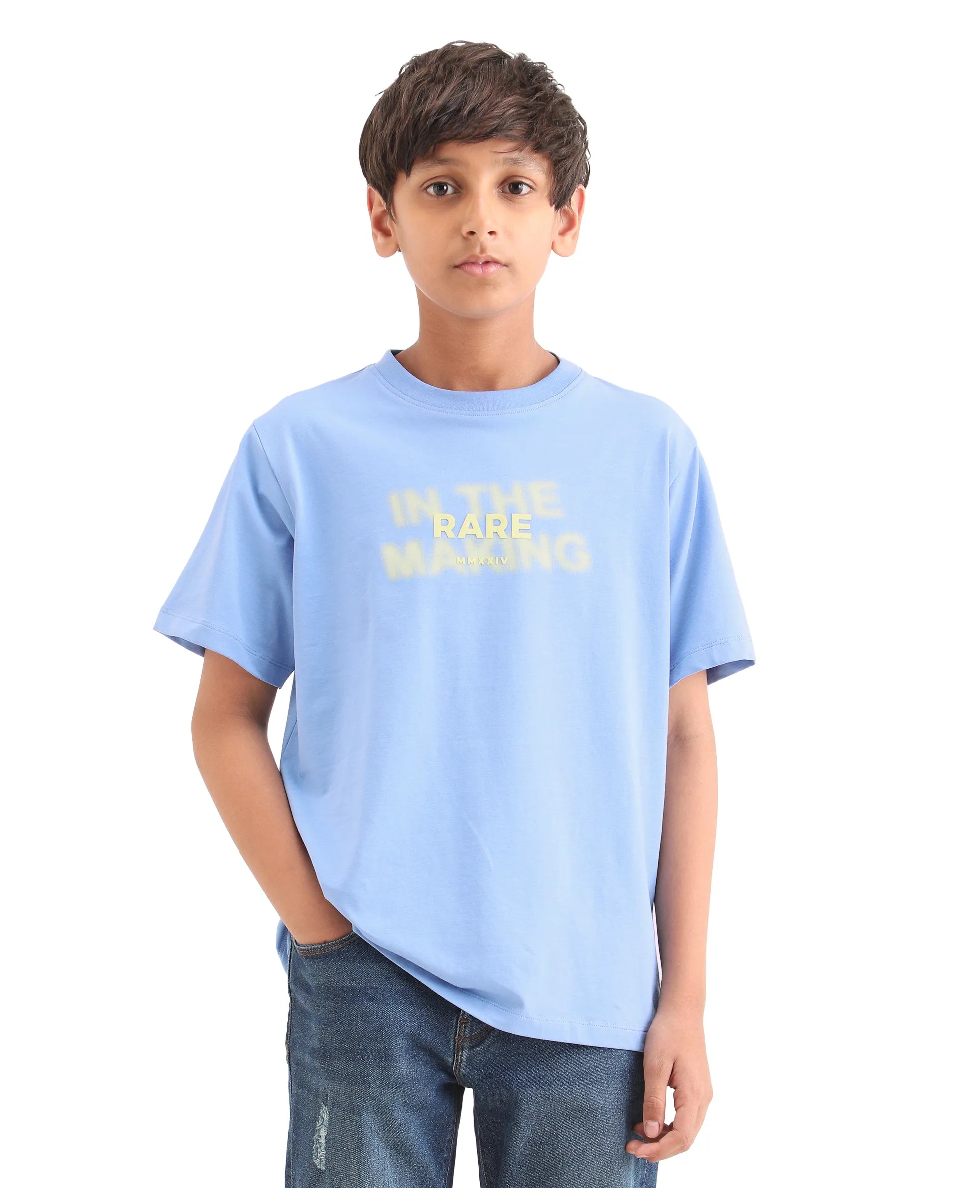 Boys Light Blue HD Print Regular Fit T-Shirt