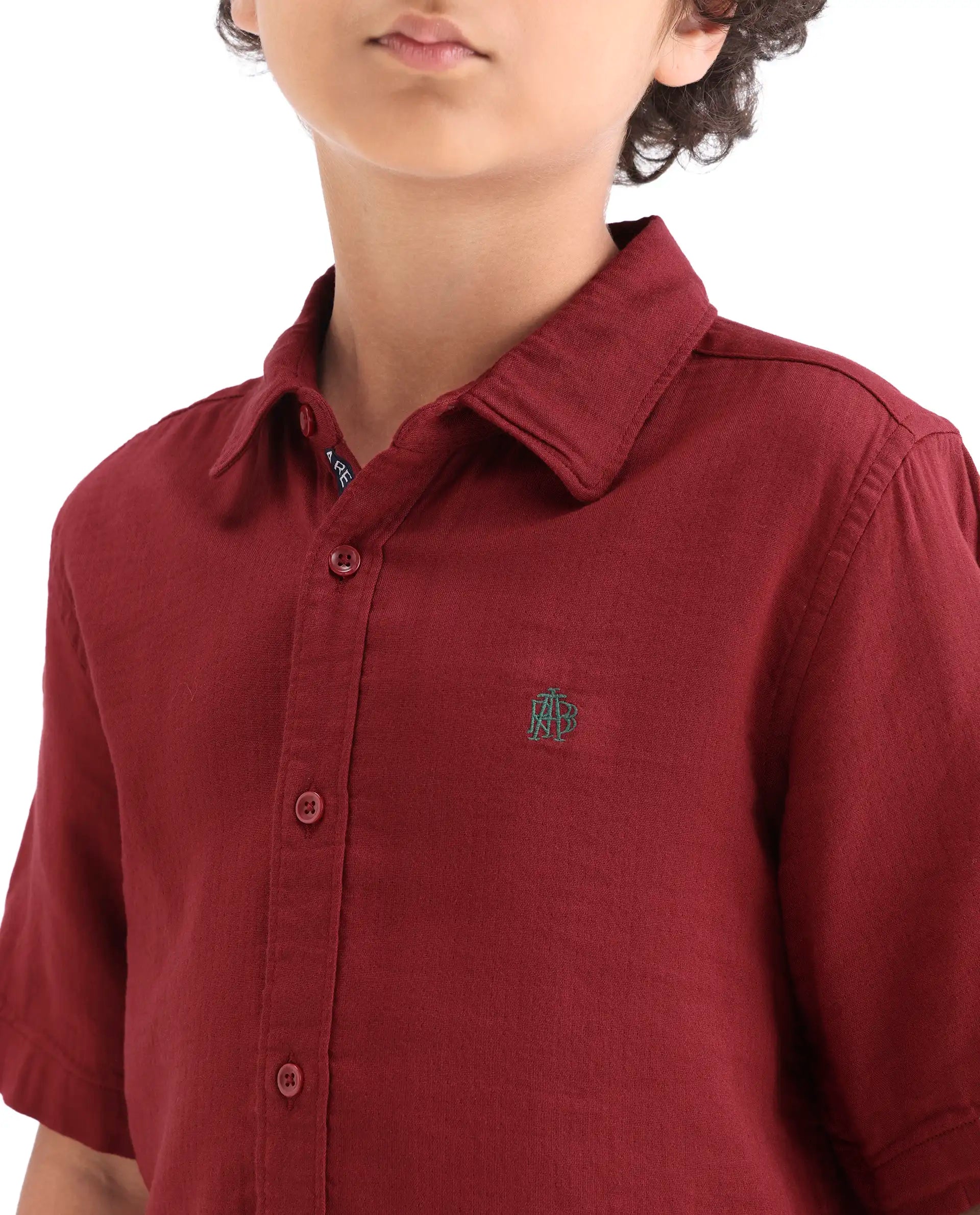 Boys Red Cotton Blend Regular Fit Shirt