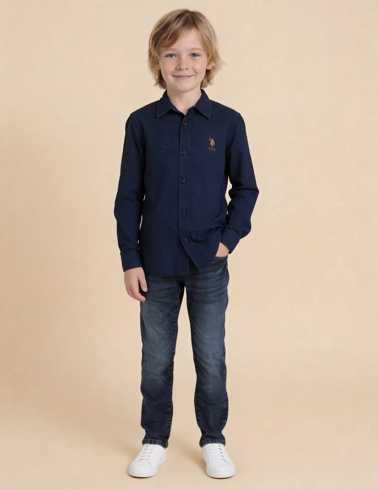 Boys Indigo Solid Cotton Shirt – Regular Fit