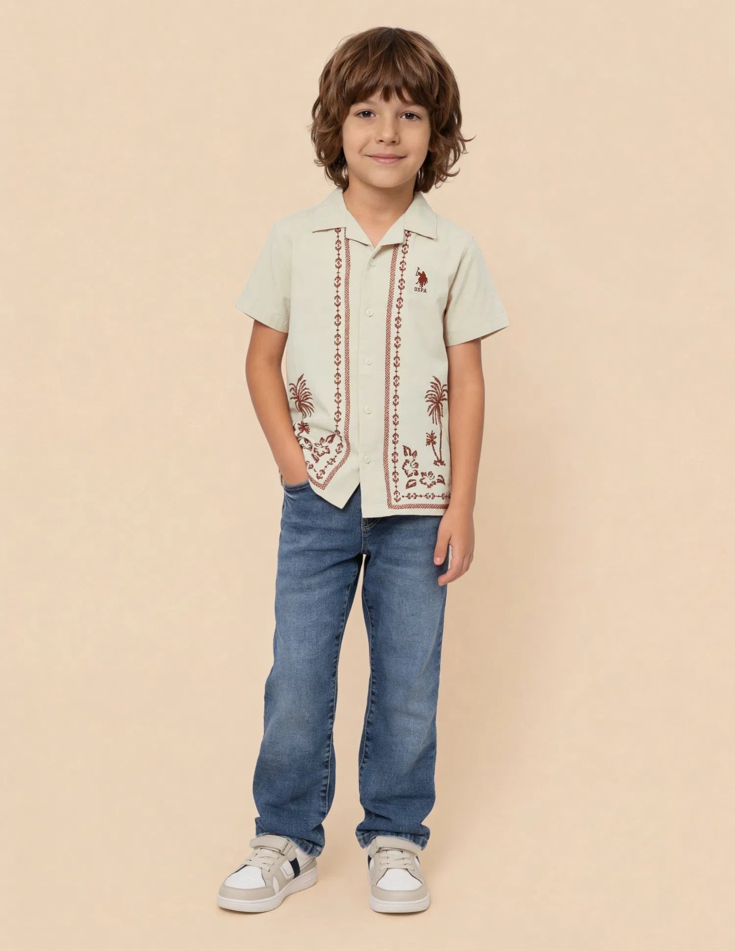 Boys Tropical Printed Cotton Blend Shirt – Regular Fit