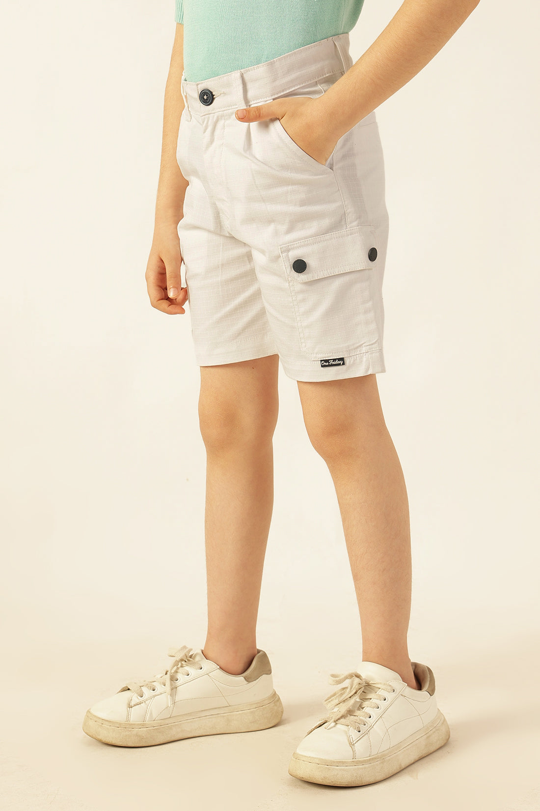 Boys White Solid Woven Cotton Shorts