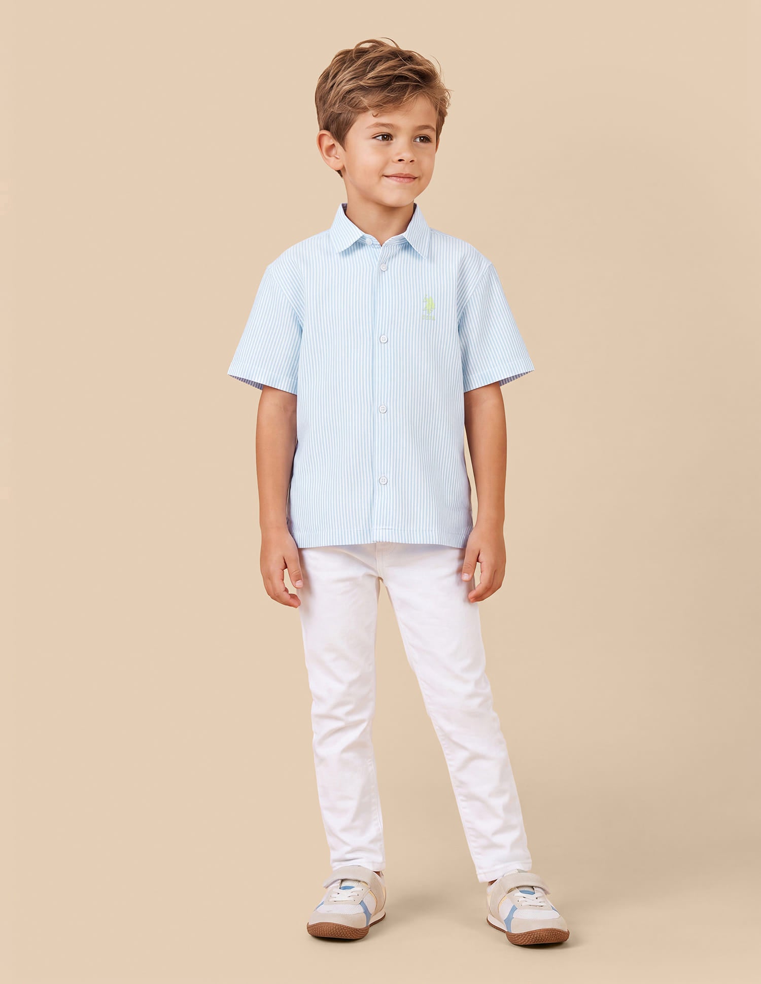 Boys Light Blue Cotton Vertical Striped Boxy Fit Shirt