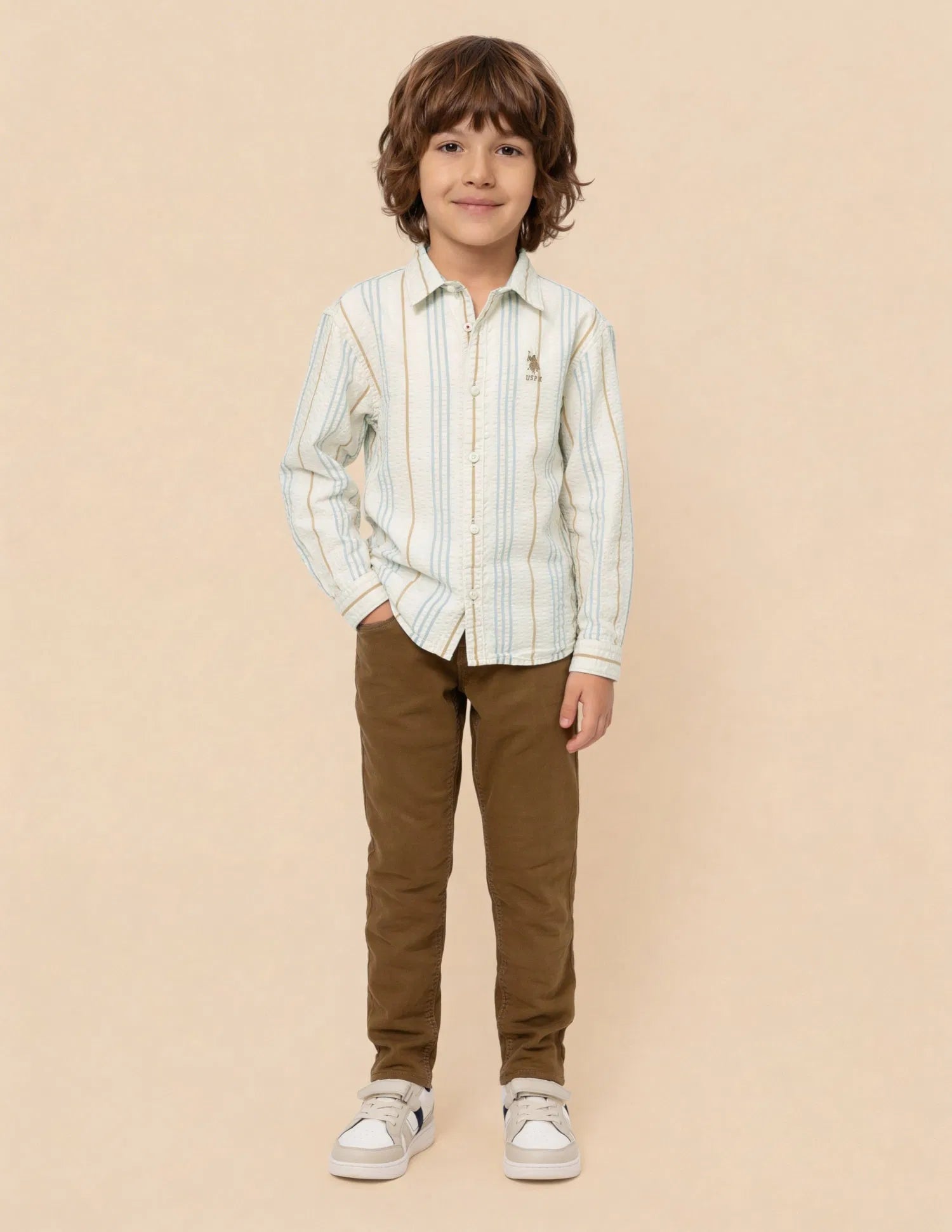 Boys Vertical Striped Cotton Seersucker Shirt – Regular Fit