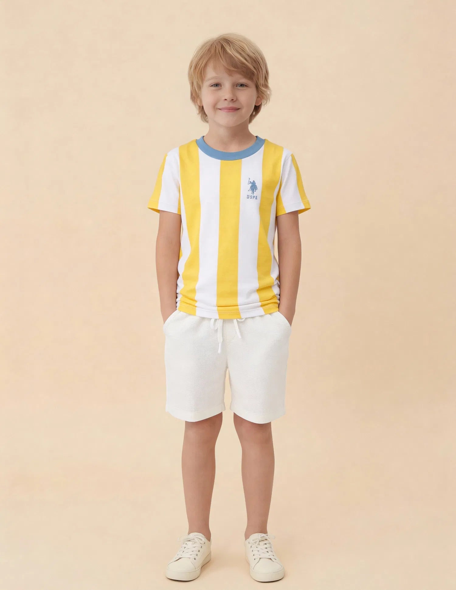 Boys Yellow Vertical Striped Cotton T-Shirt – Regular Fit