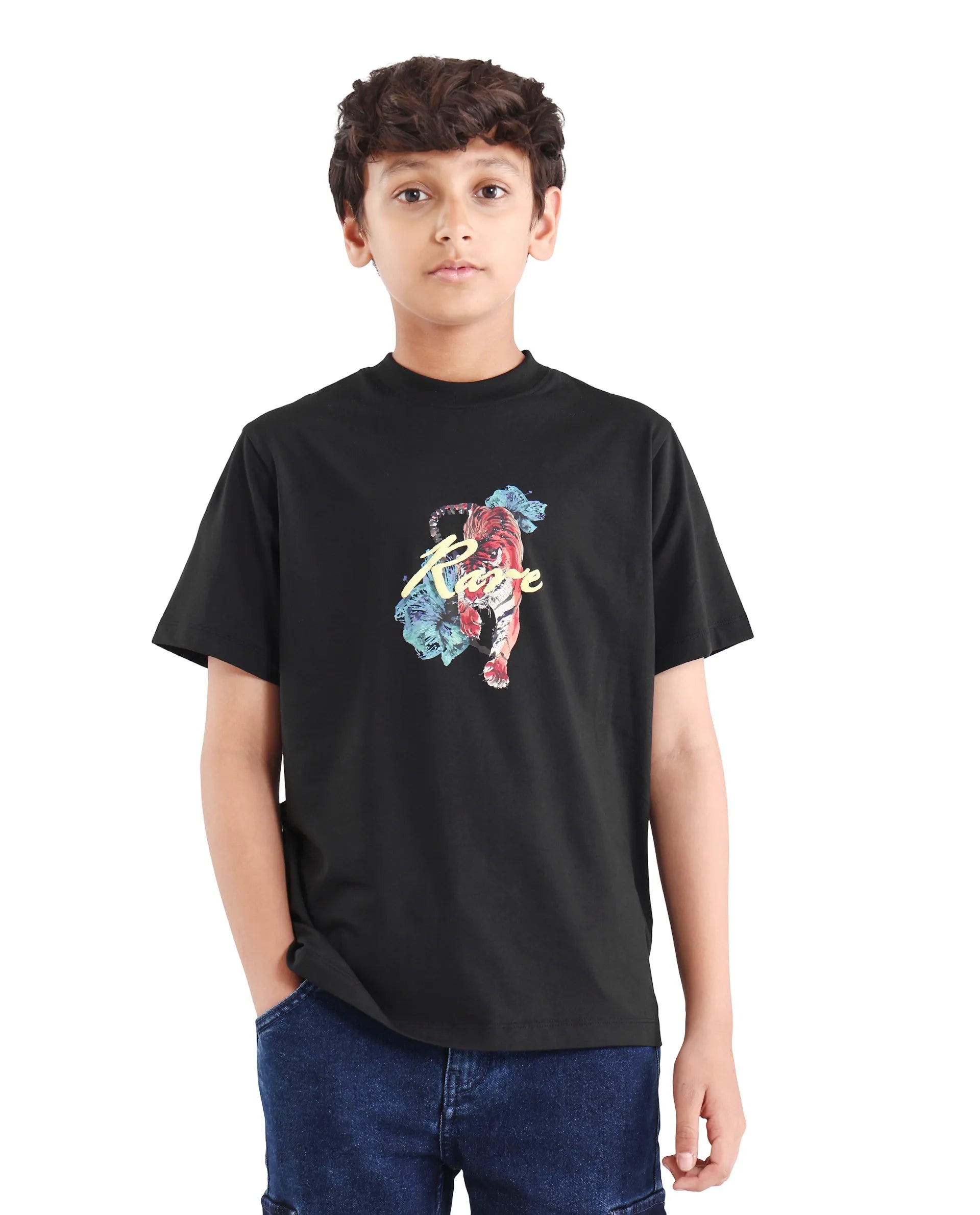 Rare Ones Boys Black Digital Print Regular Fit T-Shirt