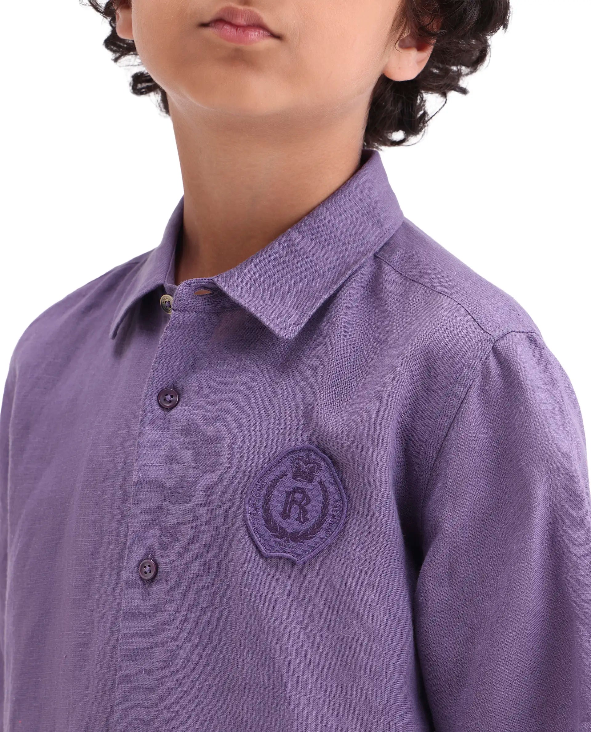 Boys Purple Linen Blend Regular Fit Shirt