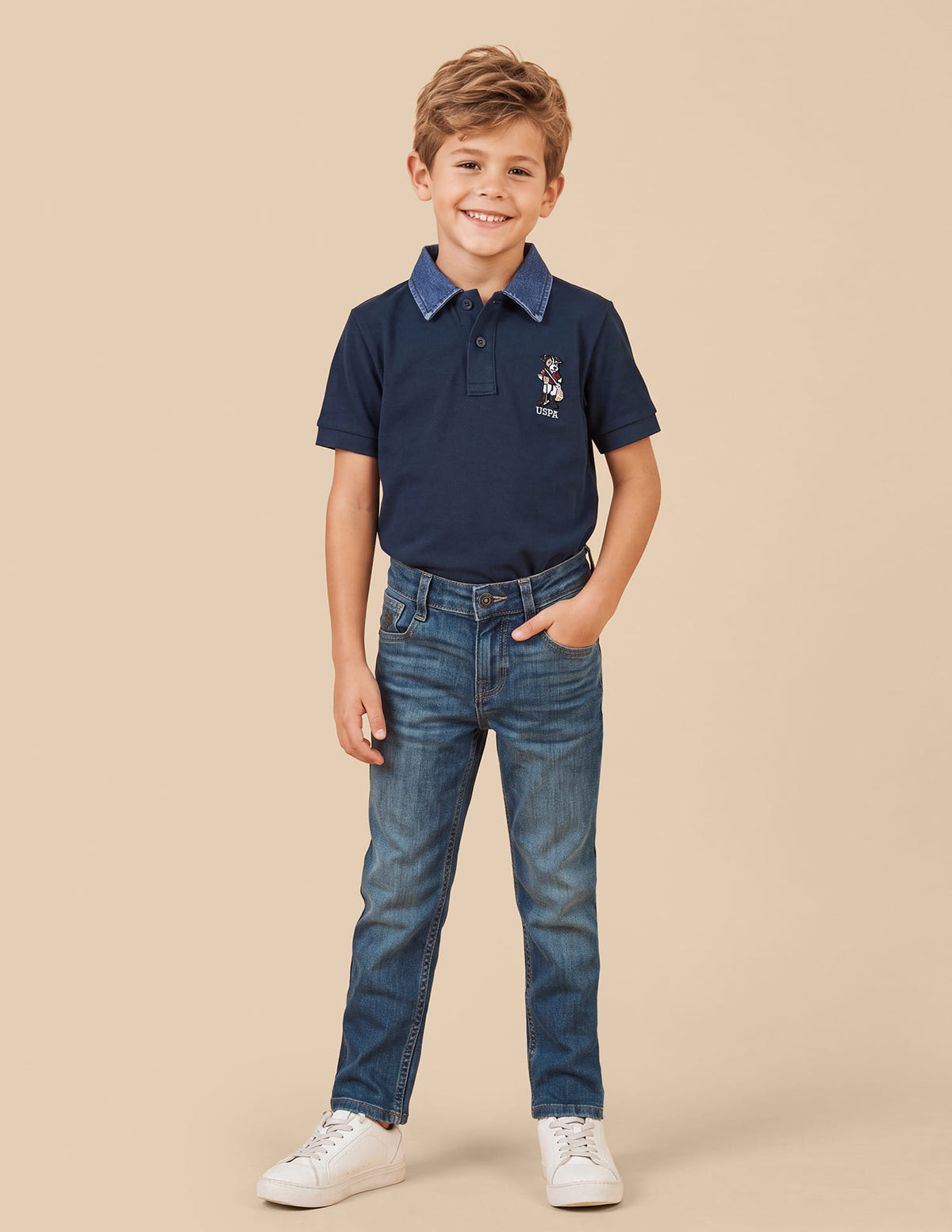 Boys Tinted Blue Relaxed Fit Whiskered Jeans