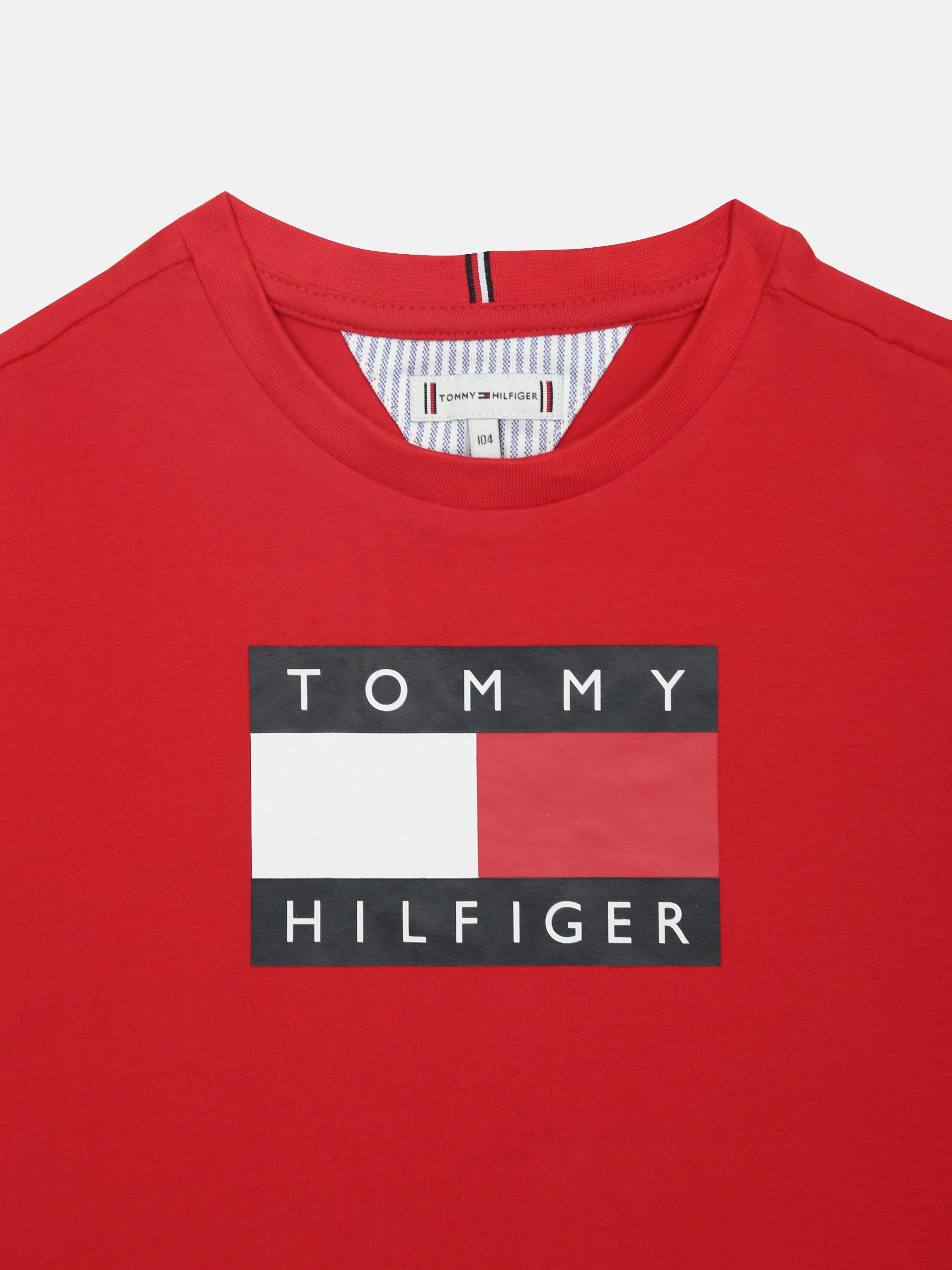 Boys Red Logo Crew Neck Regular Fit Cotton Knit Top