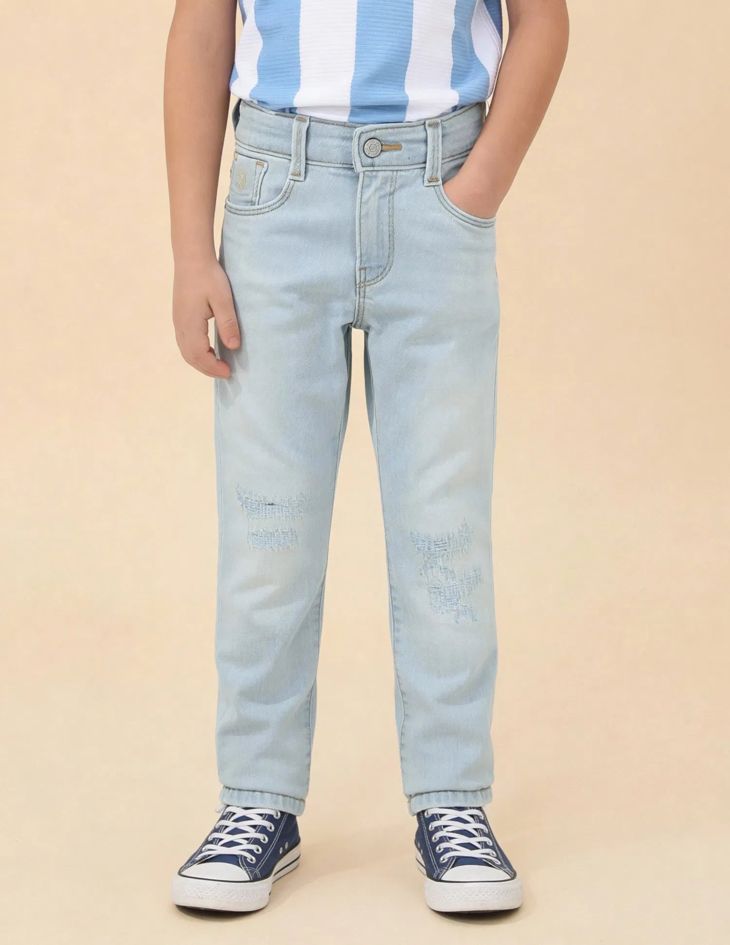 Boys Light Blue Distressed Slim Fit Jeans