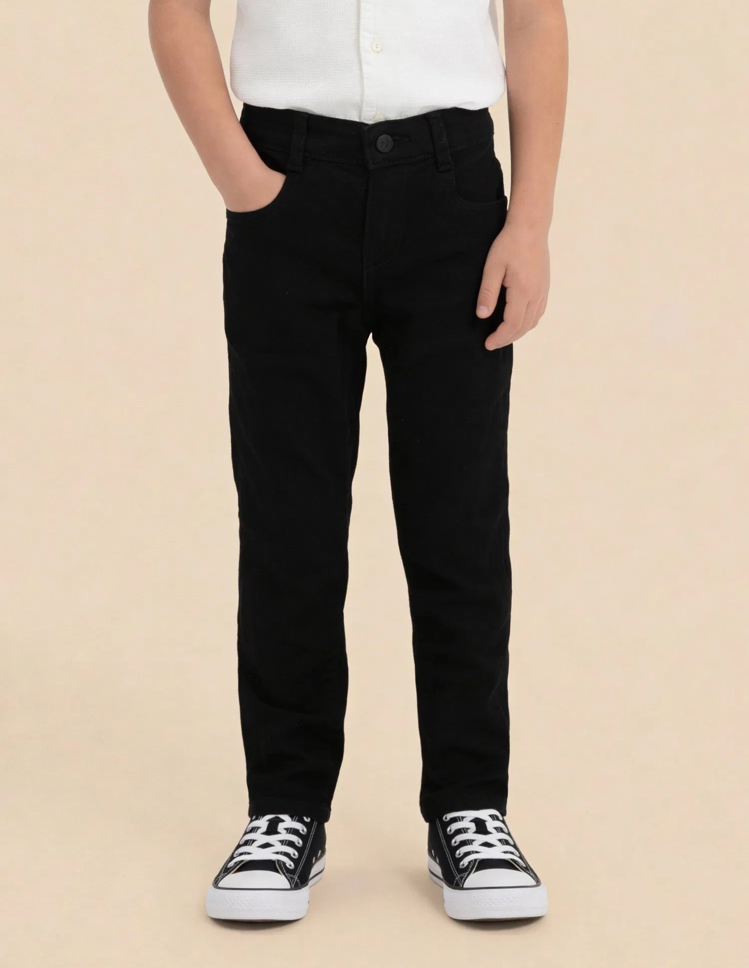 Boys Black Cotton Slim Fit Casual Jeans