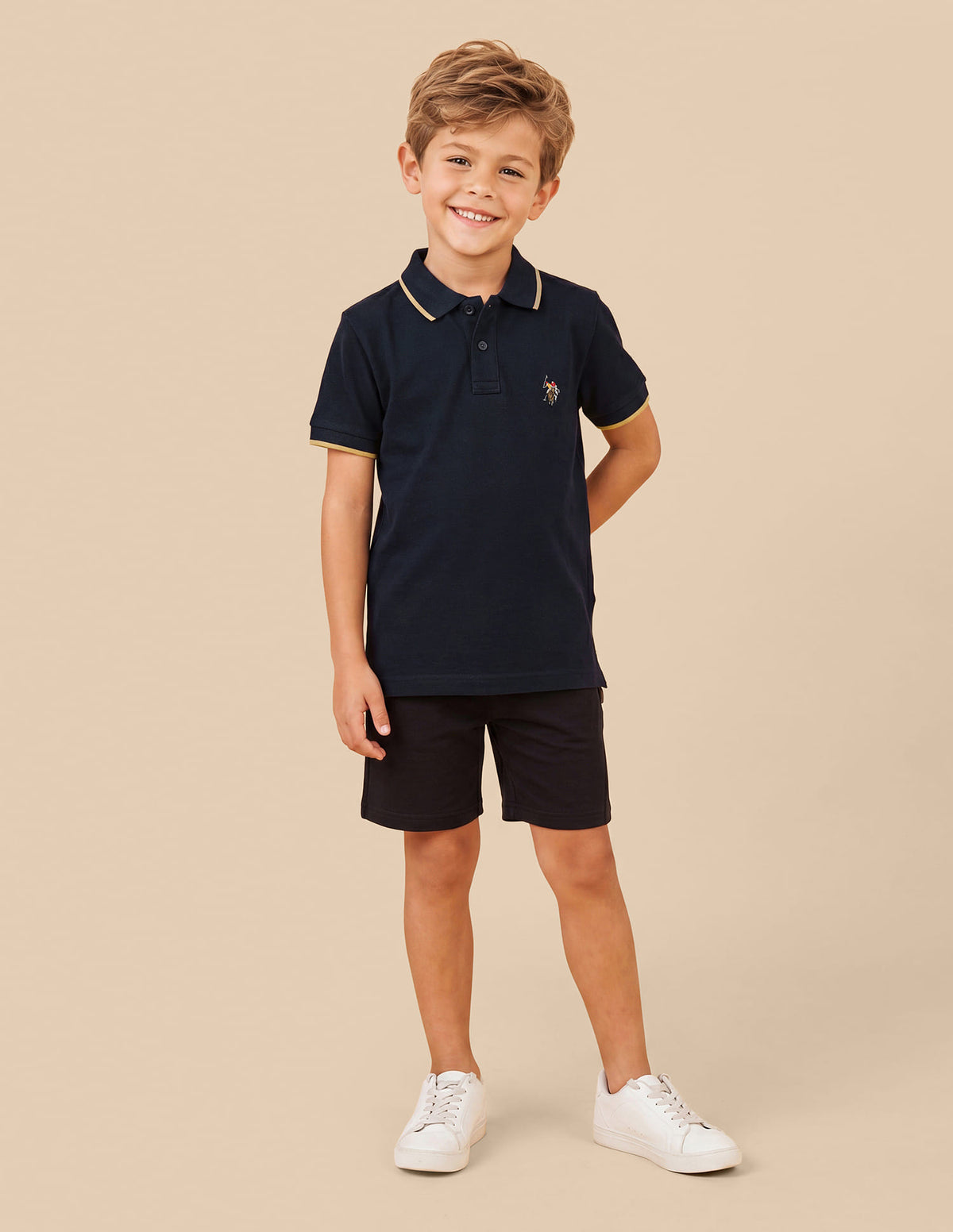 Boys Navy Cotton Embroidered Regular Fit Polo Shirt