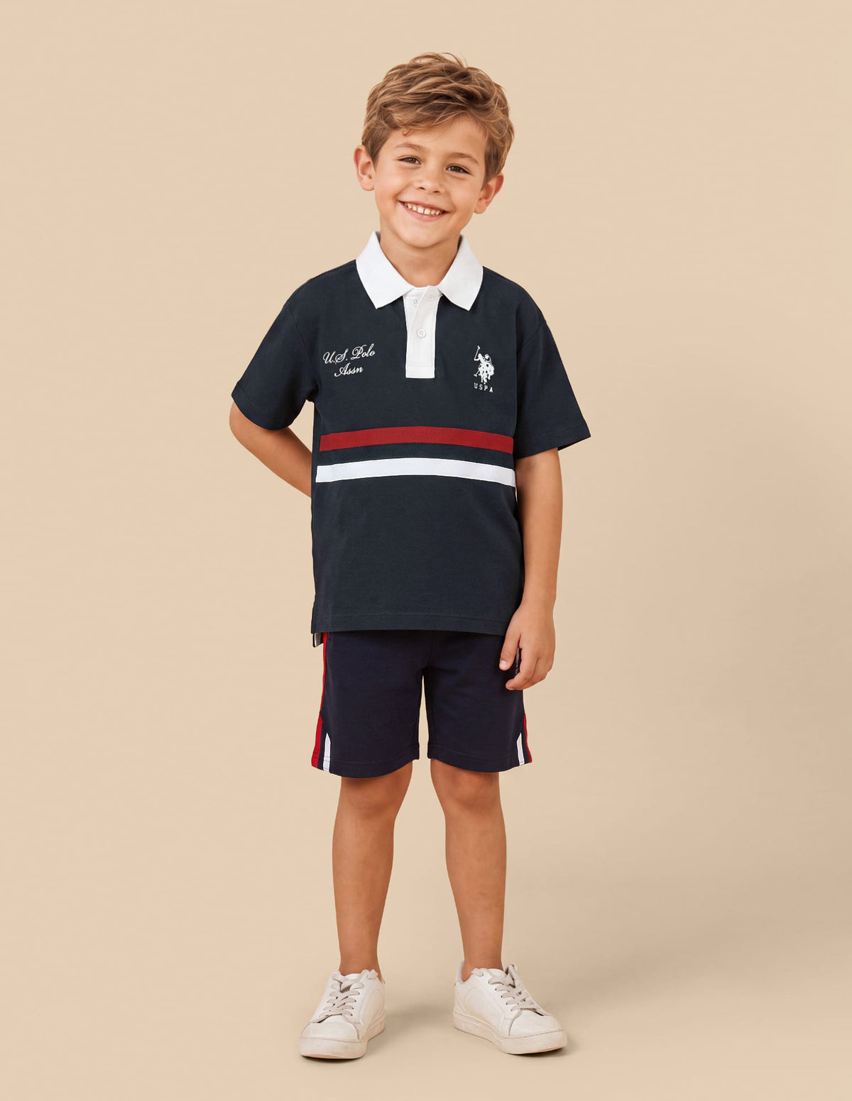 Boys Navy Cotton Blend Oversized Fit Polo Shirt