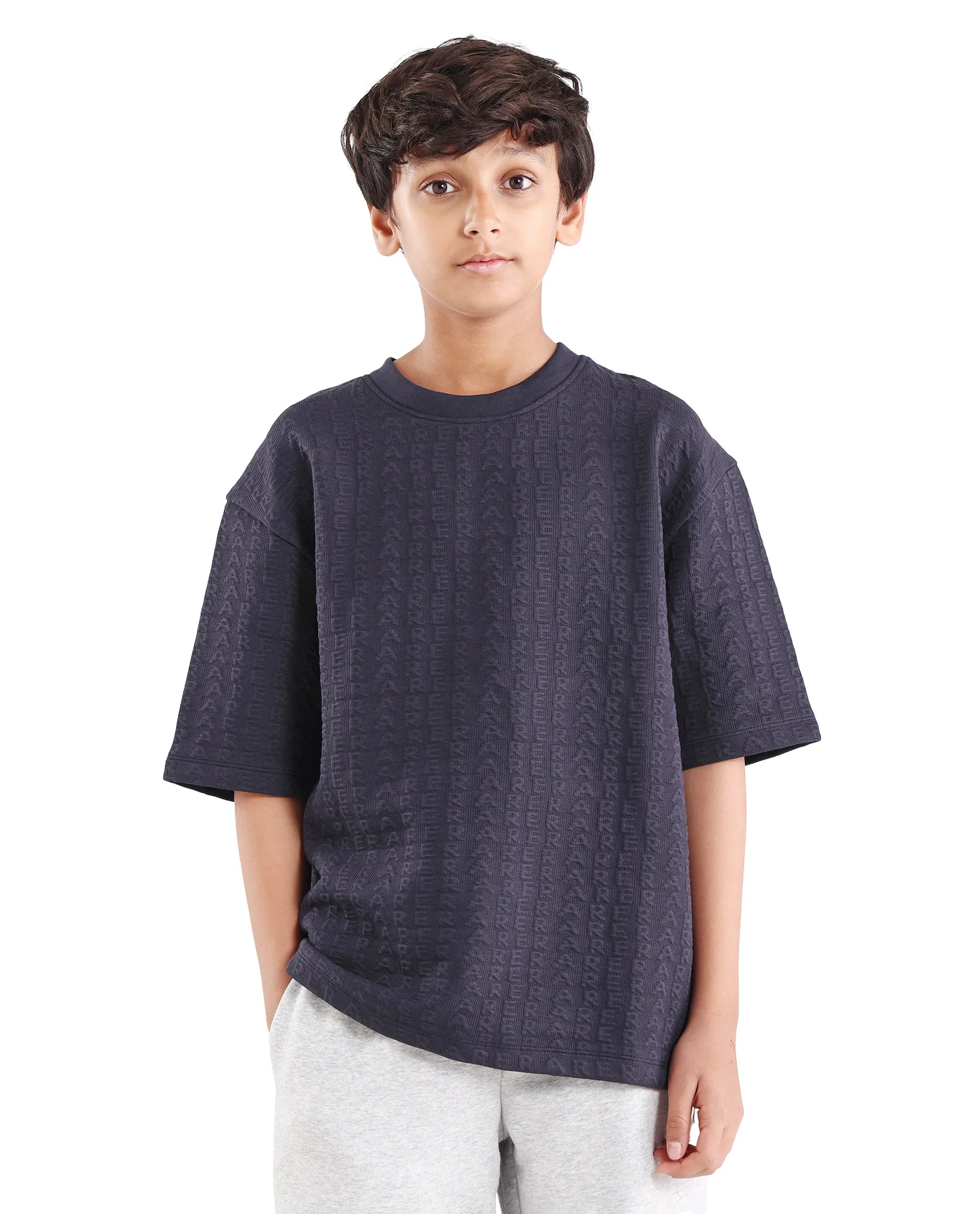 Boys Purple Jacquard Oversized Blend T-Shirt