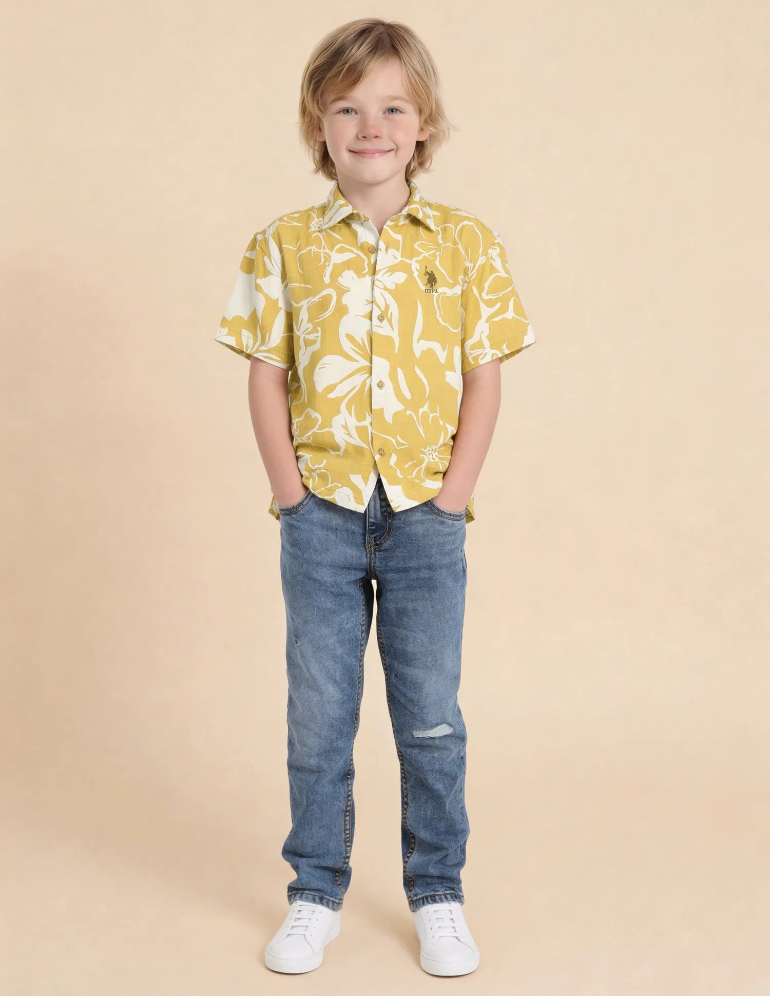 Boys Yellow Floral Printed Cotton Shirt – Boxy Fit