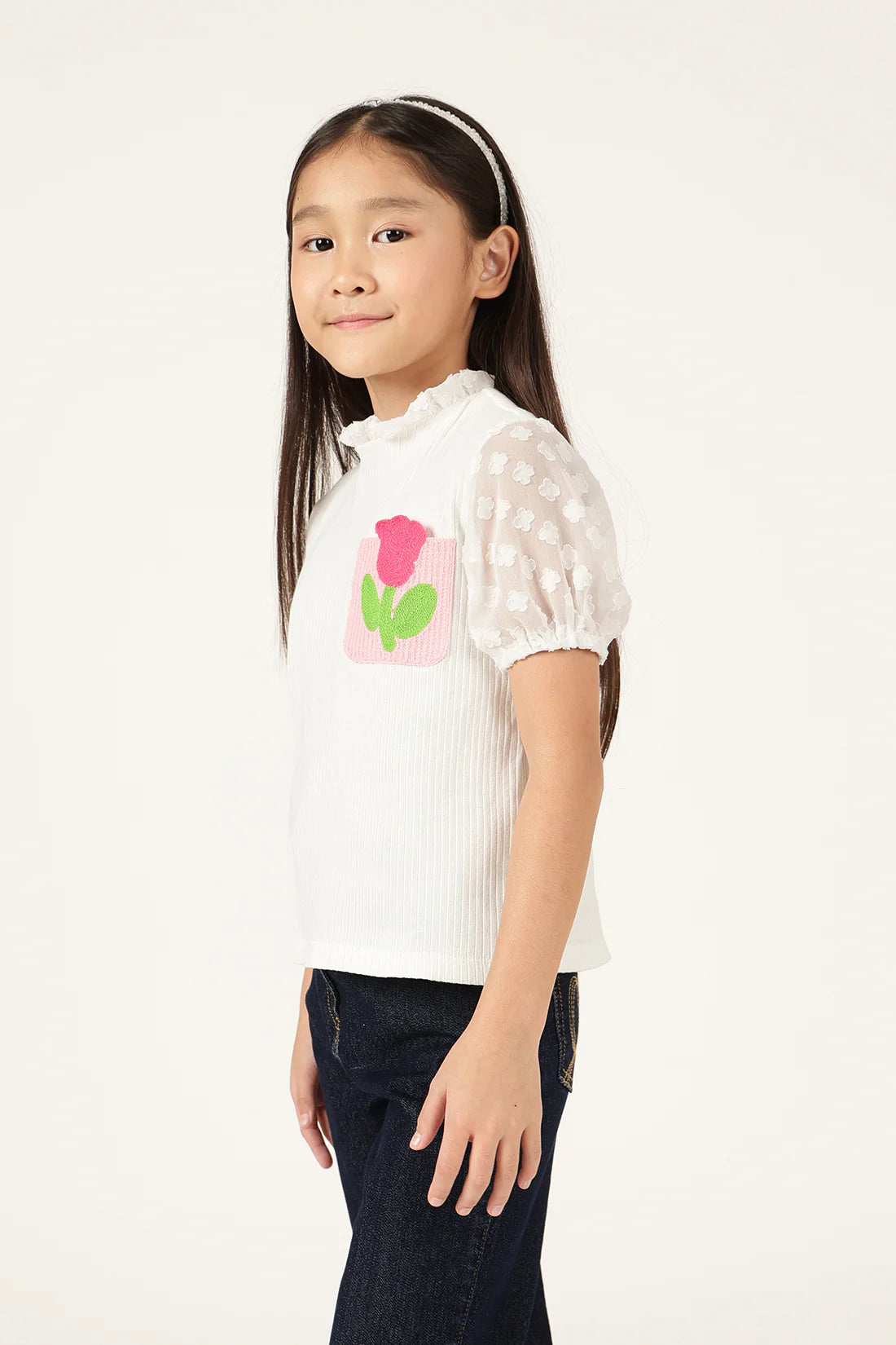 Girls Off White Jacquard Knit Top