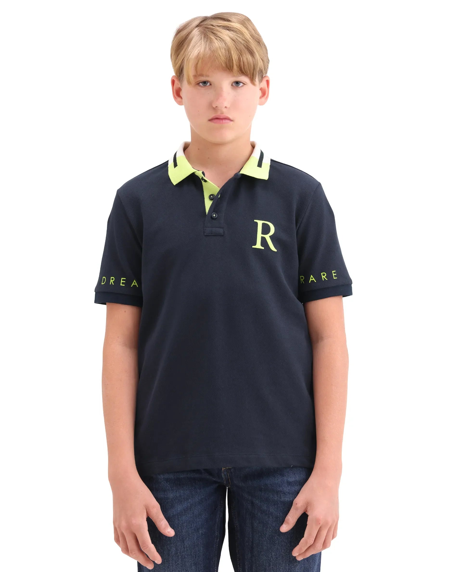 Boys Navy Pigment Print Cotton Regular Fit Polo