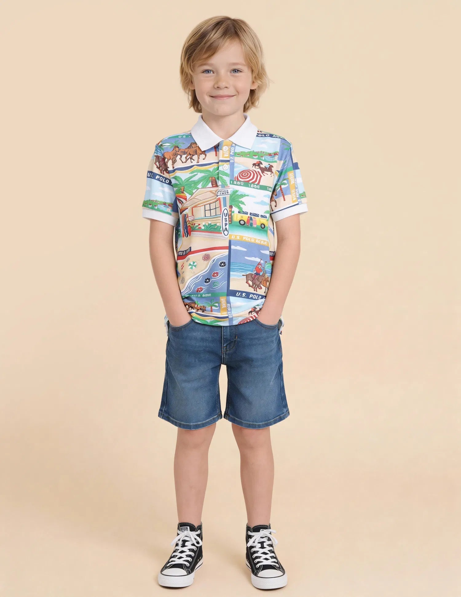 Boys Multicolor Cotton Graphic Print Regular Fit Polo Shirt