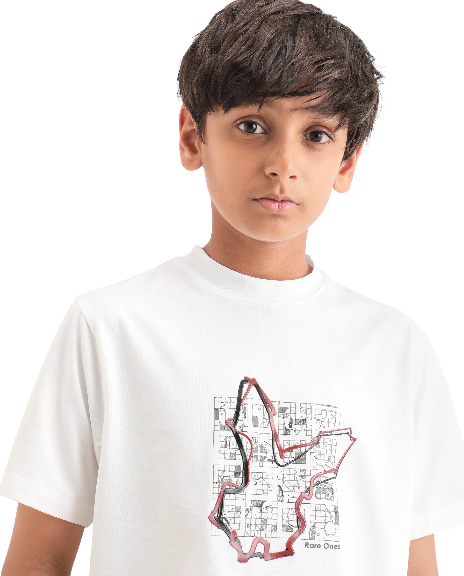 Rare Ones Boys White Regular Fit Cotton Blend T-Shirt