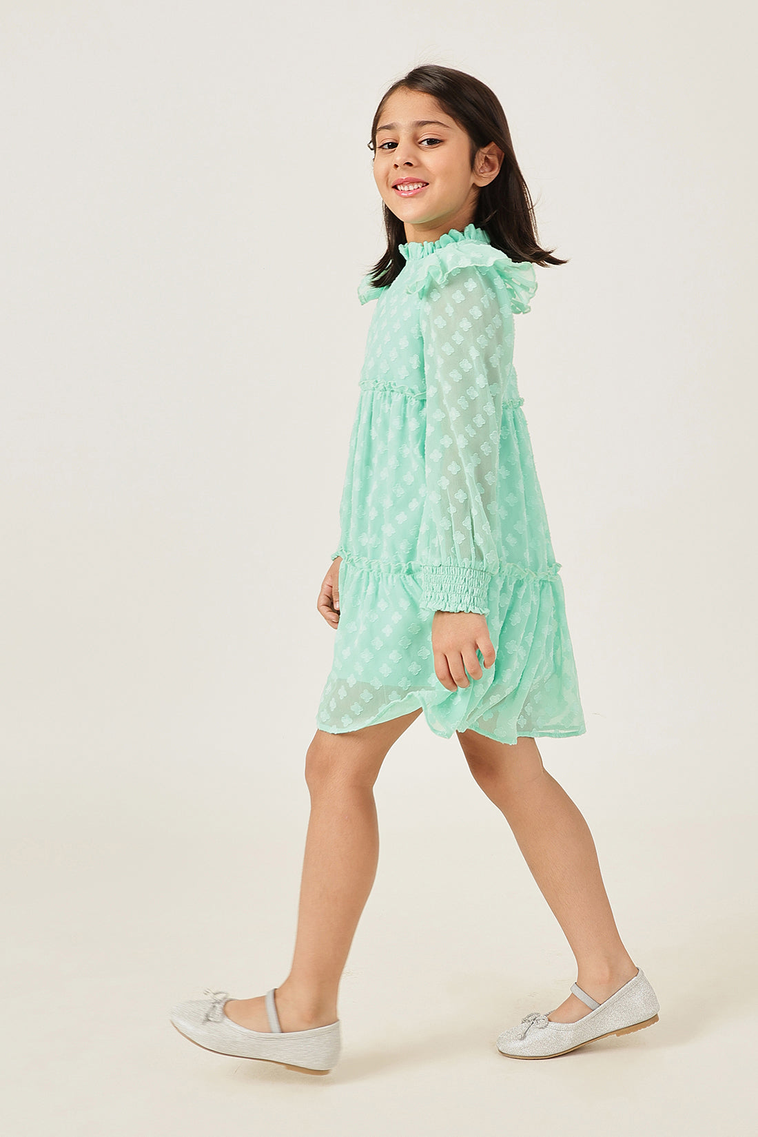 Girls Aqua Buta Dobby Woven Formal Dress