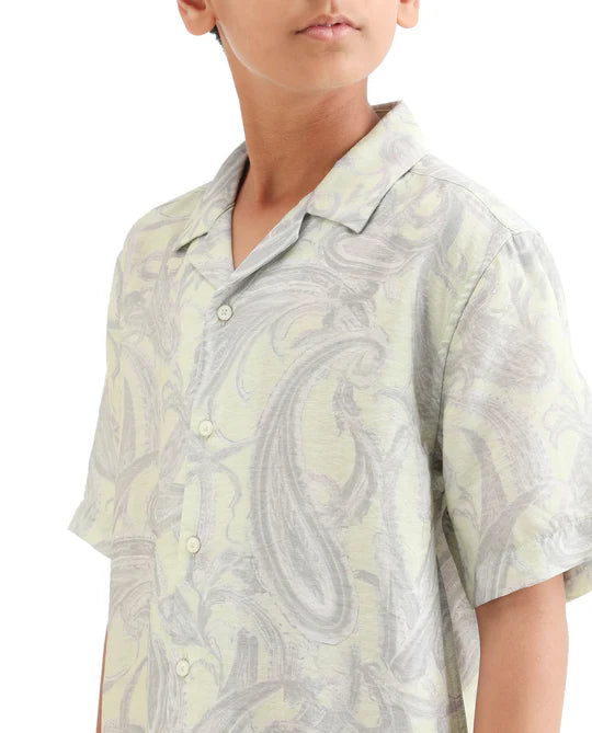 Rare Ones Boys Fluorescent Green Viscose Blend Boxy Shirt