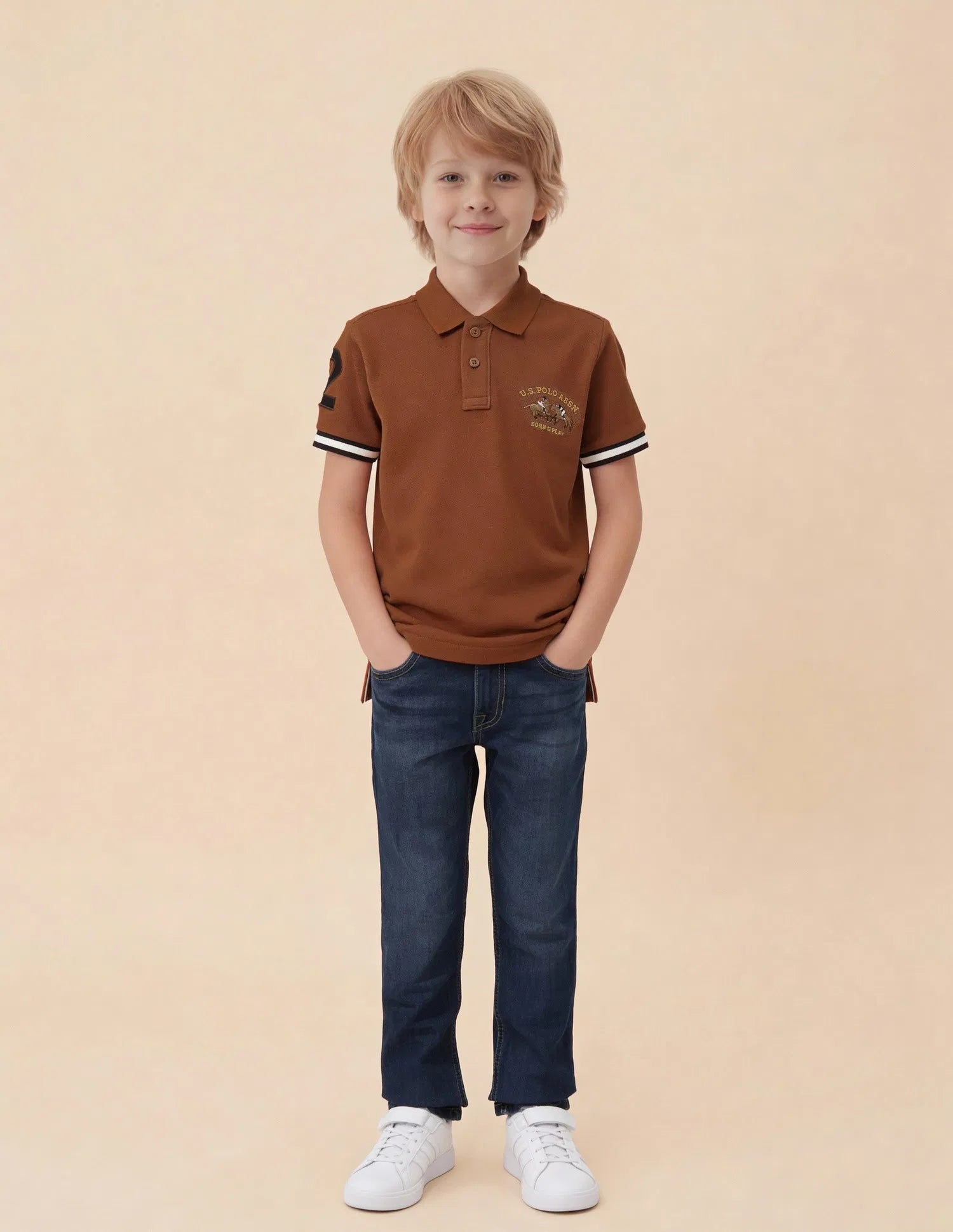 Boys Solid Cotton Polo Shirt Regular Fit